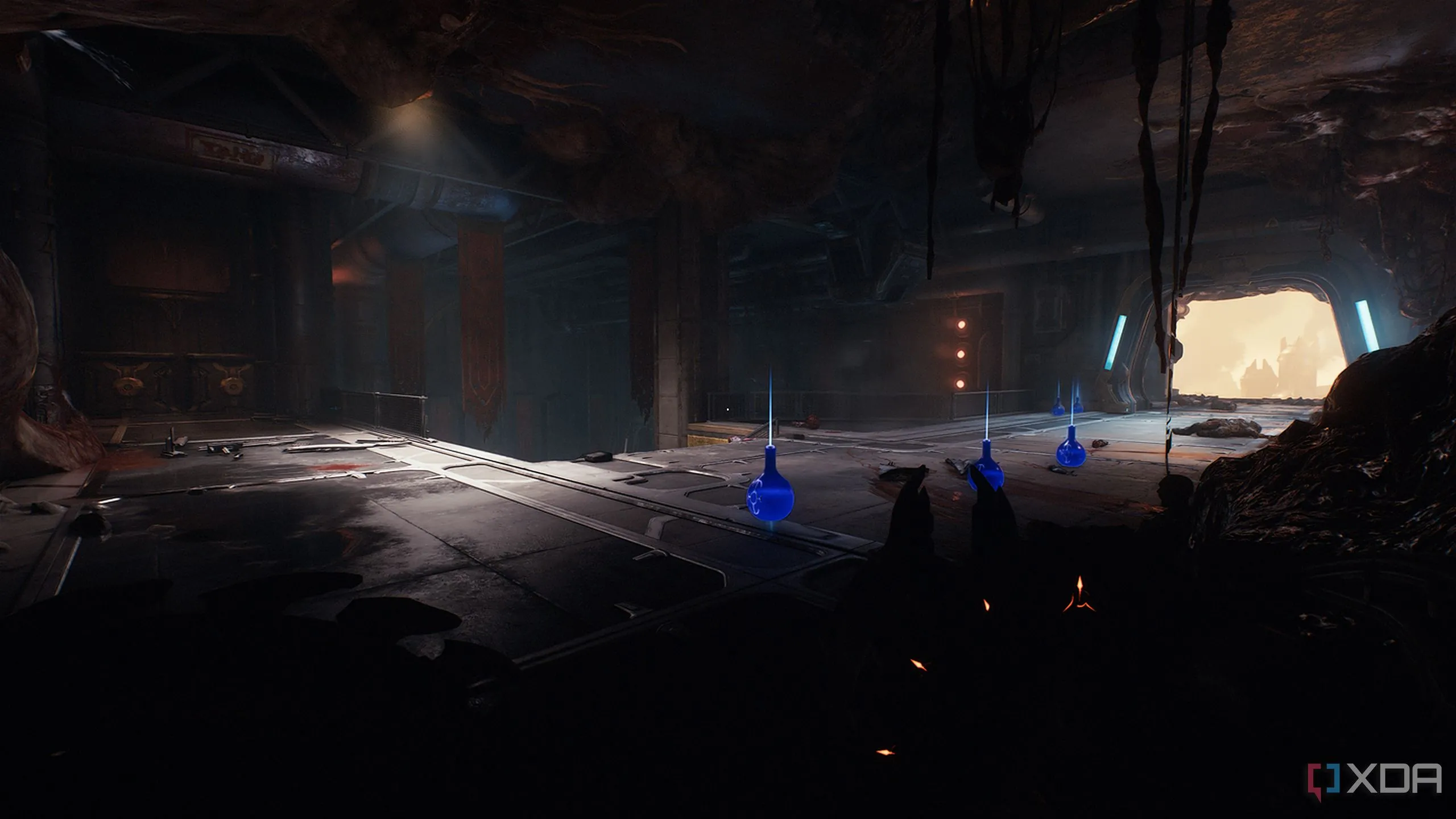 Lối đi ẩn bên trái cầu thang dẫn đến khu vực chứa đồ chơi Imp Stalker trong Doom The Dark Ages Hebeth