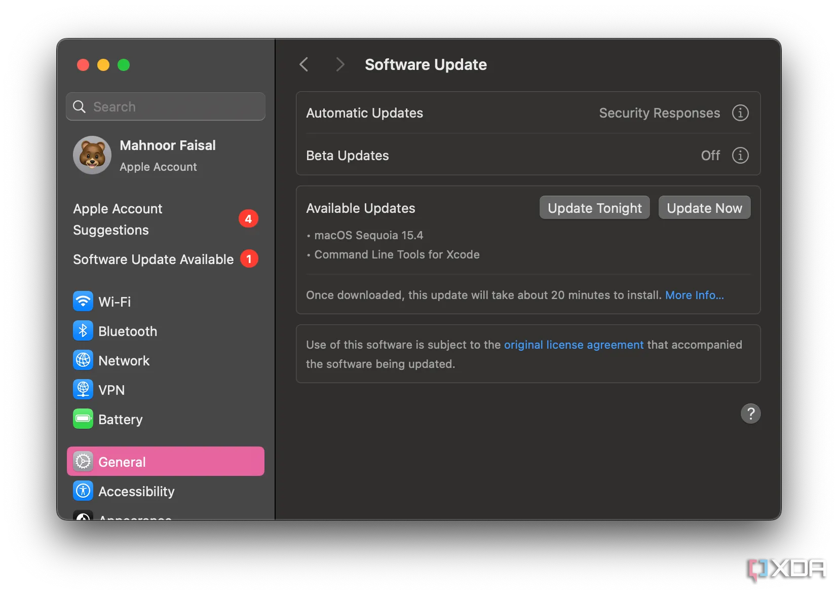 Màn hình cập nhật phần mềm macOS hiển thị thời gian cài đặt ước tính