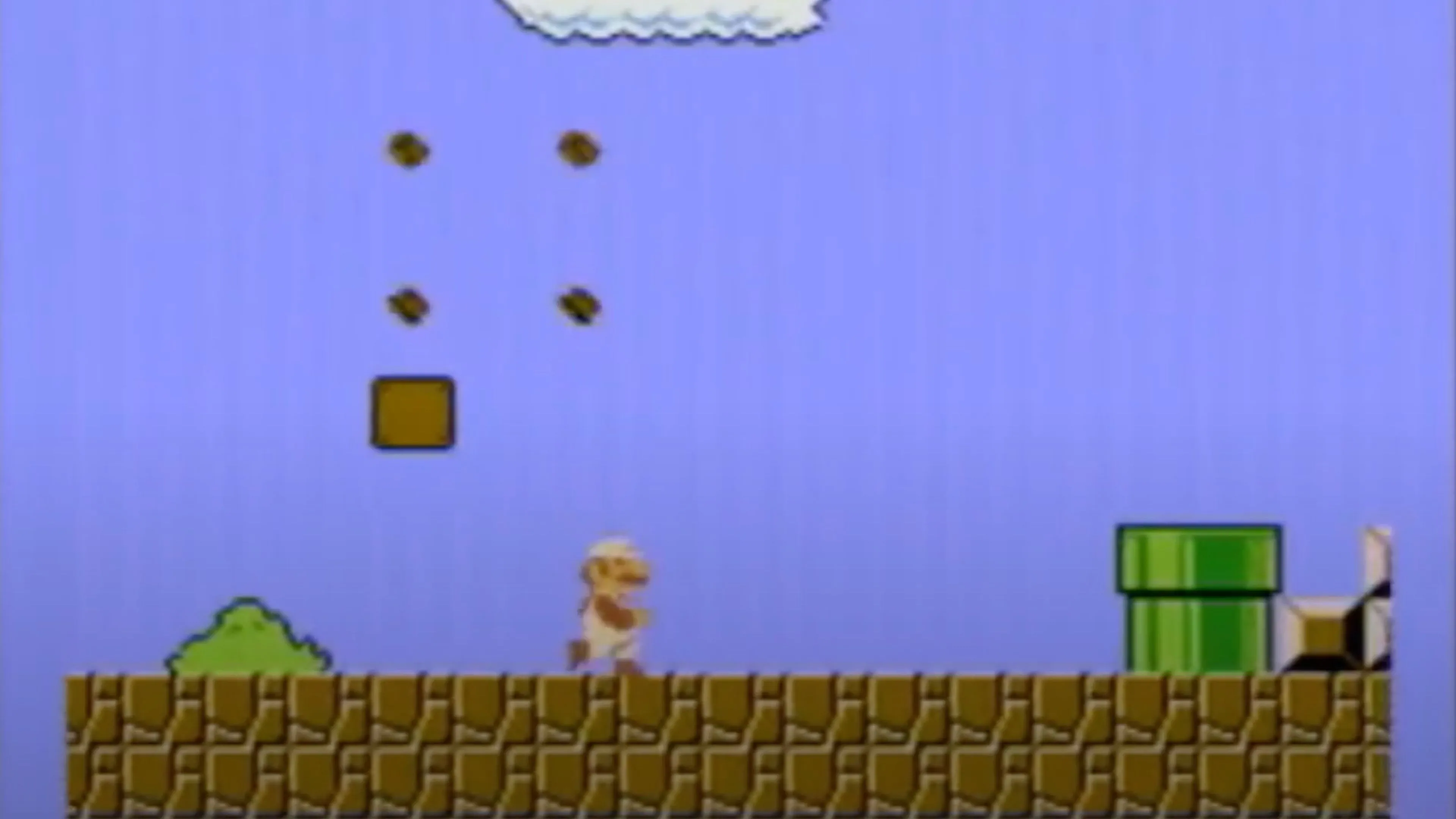 Màn hình chơi game Super Mario Bros. với Mario đang ở trong một khu vực dưới lòng đất đầy đường ống xanh.