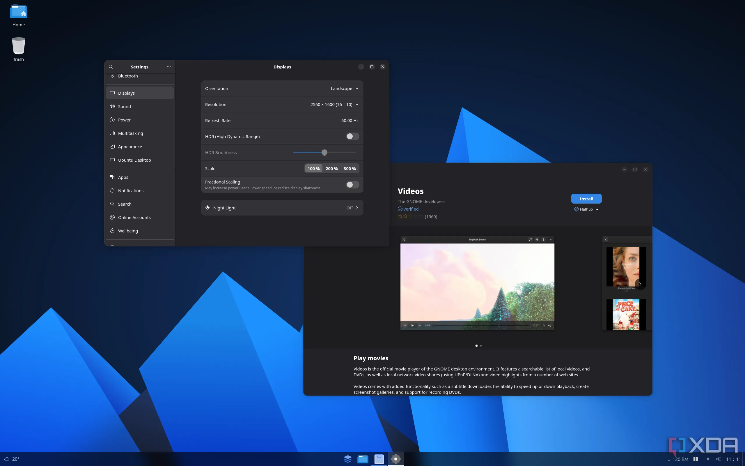 Màn hình desktop của AnduinOS, hiển thị giao diện người dùng thân thiện dựa trên Ubuntu cùng các ứng dụng cài đặt GNOME và kho phần mềm.