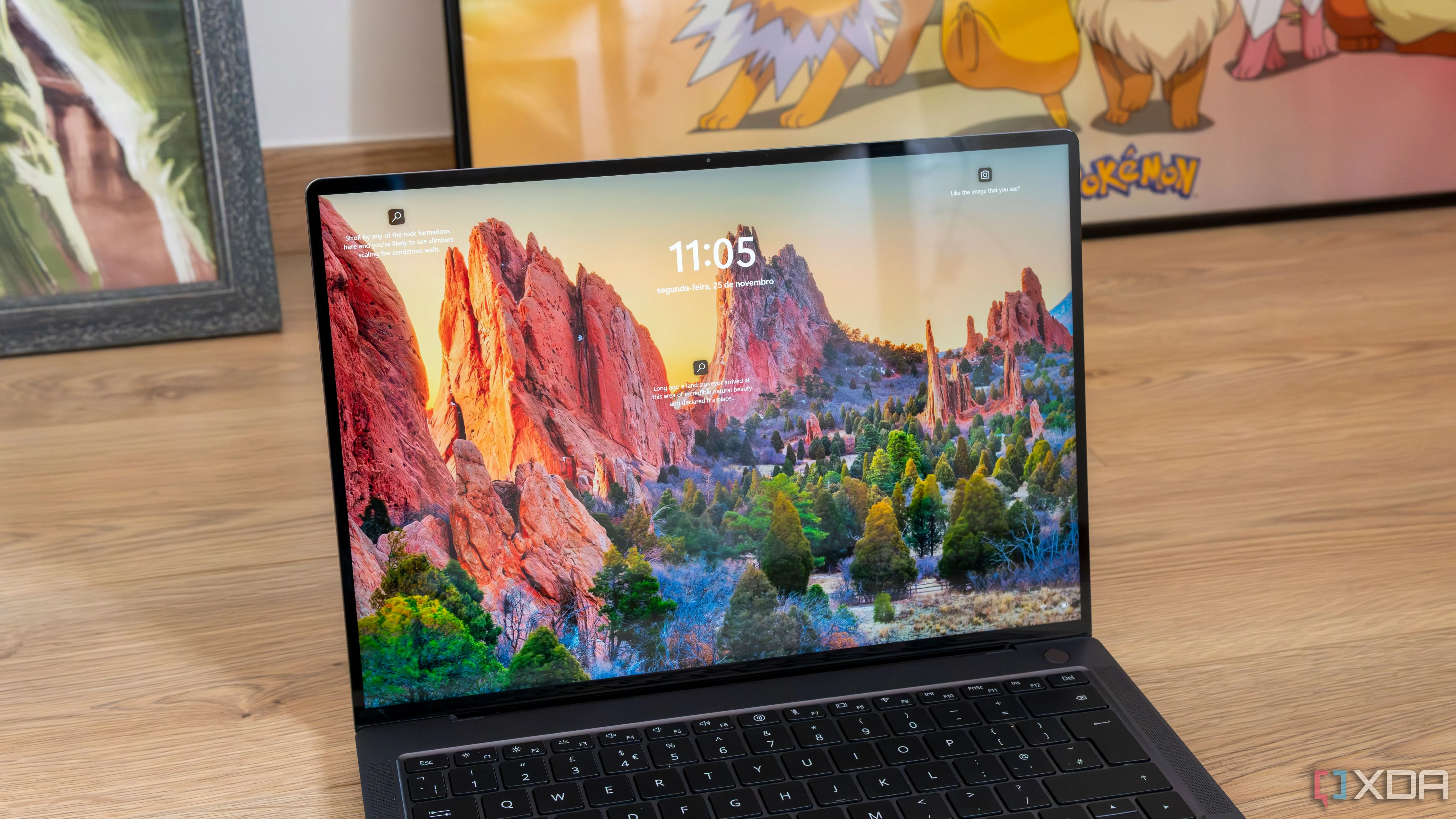 Màn hình khóa Windows 11 trên laptop, biểu tượng cho việc giảm thời gian nhìn màn hình để bảo vệ mắt khỏi căng thẳng và mỏi mệt