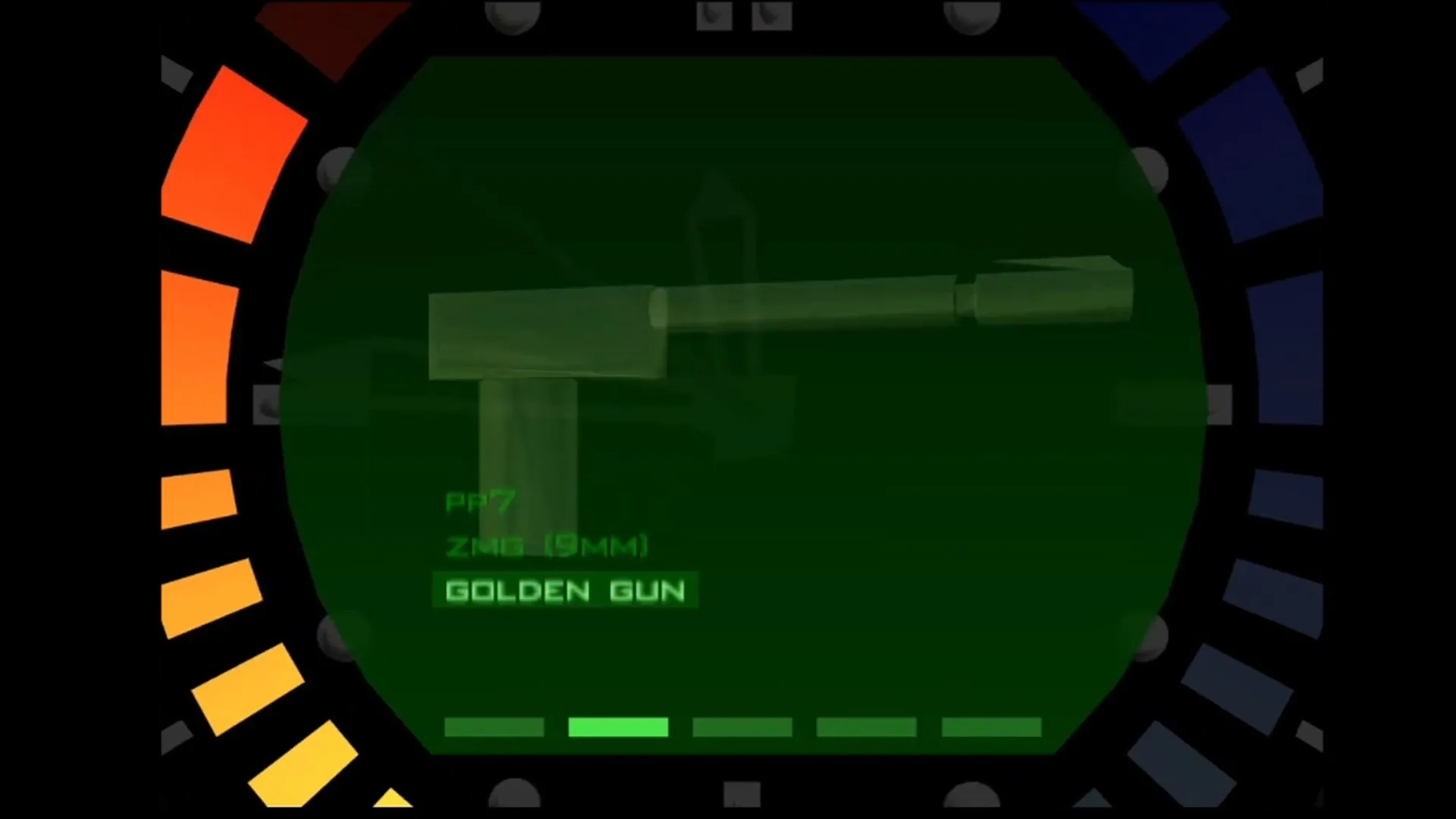 Màn hình menu hiển thị vũ khí Golden Gun trong GoldenEye 007
