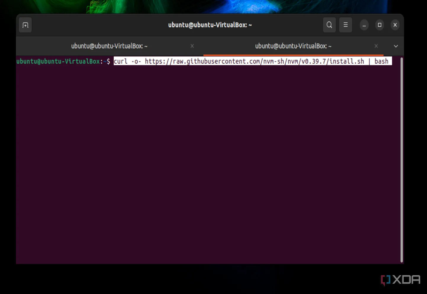 Màn hình Terminal Linux hiển thị các lệnh cài đặt NVM trên Ubuntu, minh họa khả năng khắc phục sự cố nhanh chóng bằng dòng lệnh