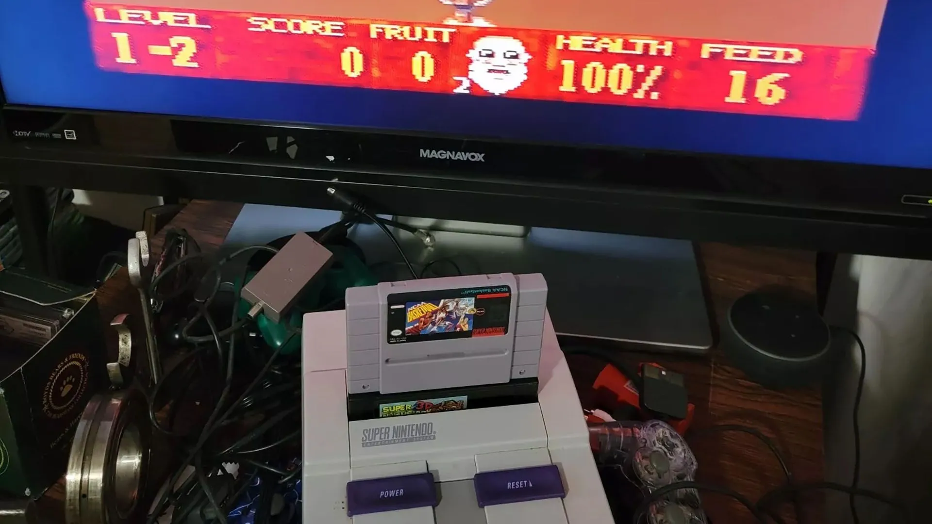 Màn hình trò chơi Super Noah's Ark 3D chạy trên giả lập SNES, thể hiện khả năng giả lập hoàn hảo các game SNES 16-bit