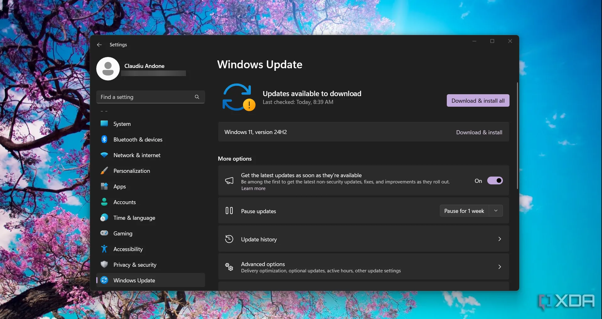 Màn hình Windows Update trong Cài đặt Windows 11 hiển thị trạng thái cập nhật
