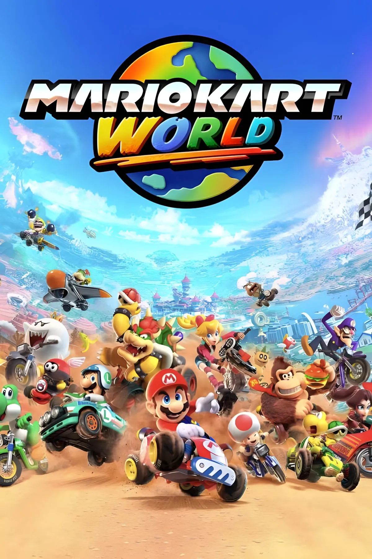 Mario Kart World trên nền tảng Nintendo Switch 2 với các nhân vật quen thuộc đang đua xe tốc độ cao