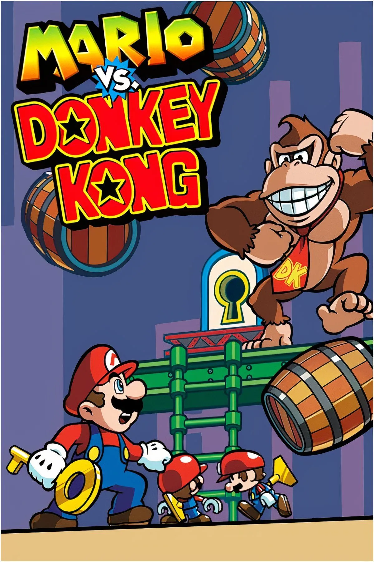Mario và những Mini-Mario đối đầu Donkey Kong trong game giải đố trên GBA