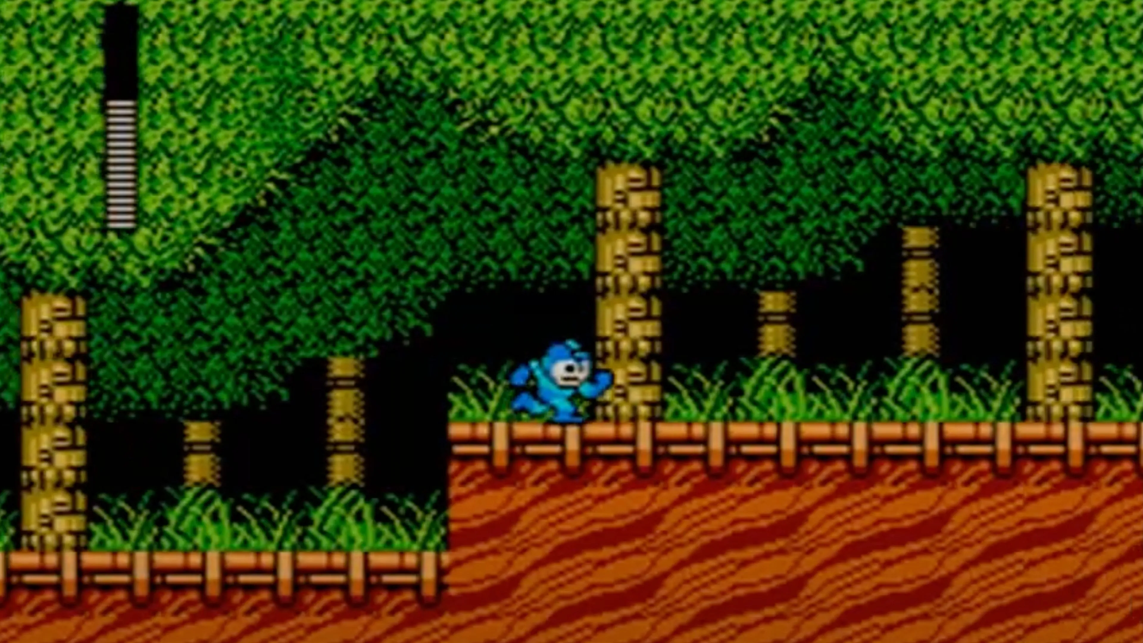 Mega Man đang đối mặt với một trùm robot trong Mega Man 2, thể hiện lối chơi bắn súng hành động đặc trưng.