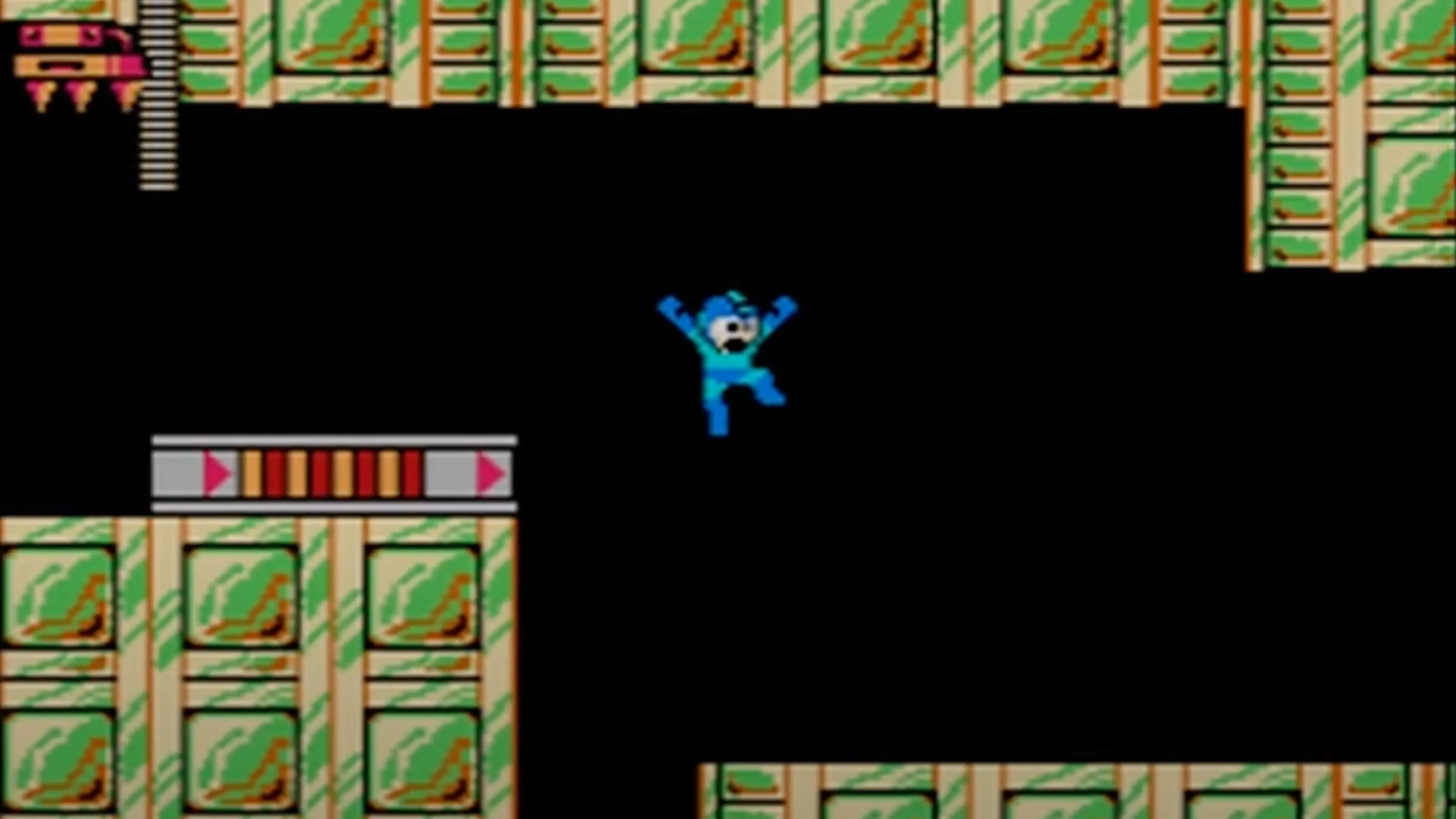 Mega Man đang sử dụng vũ khí đặc biệt để tấn công kẻ thù trong một màn chơi của Mega Man 2.