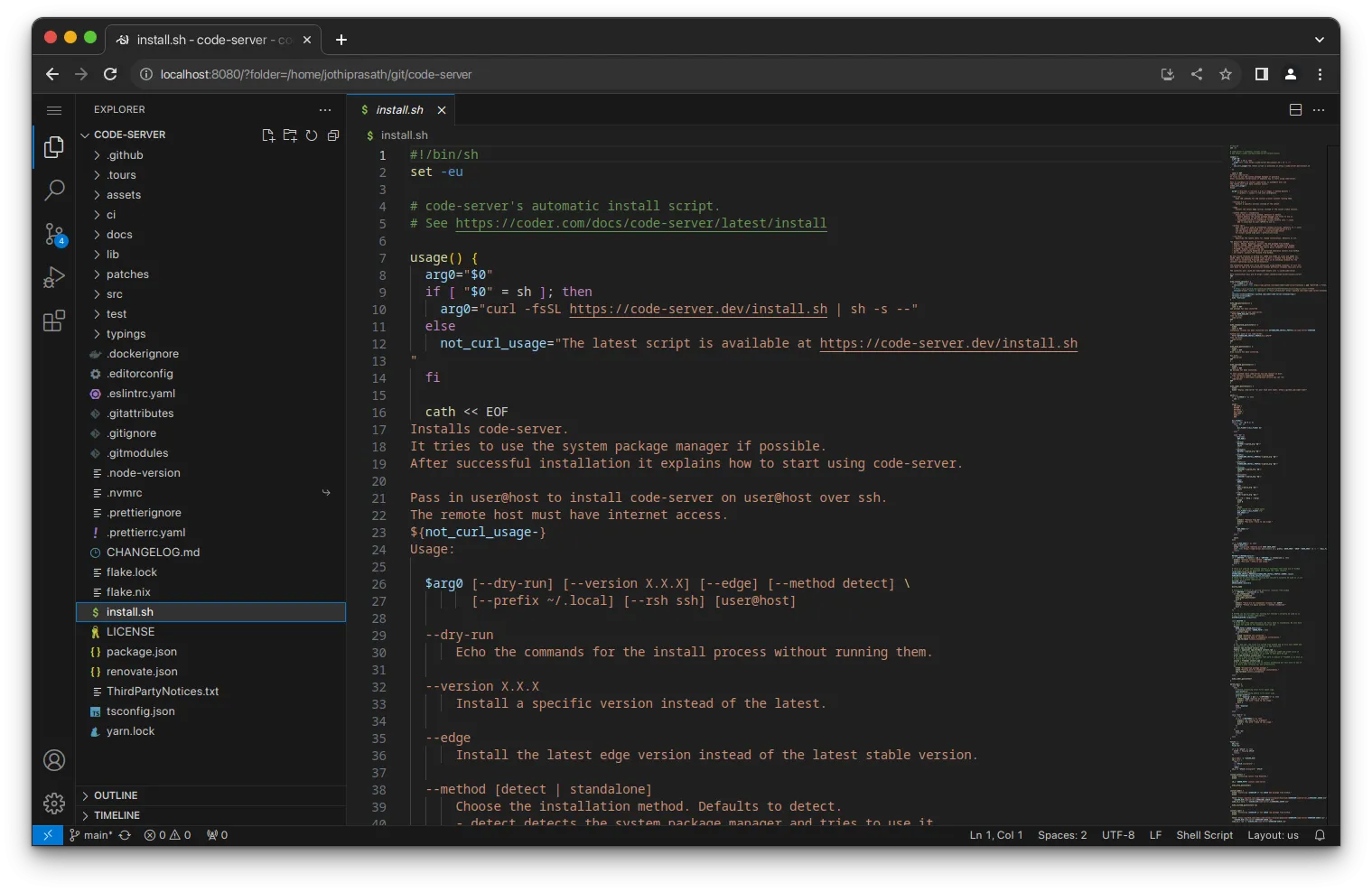 Môi trường phát triển VS Code Server chạy trong container Docker trên trình duyệt web