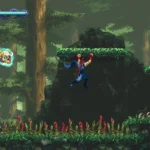 Một ảnh chụp màn hình gameplay trong khu rừng từ Ninja Gaiden: Ragebound