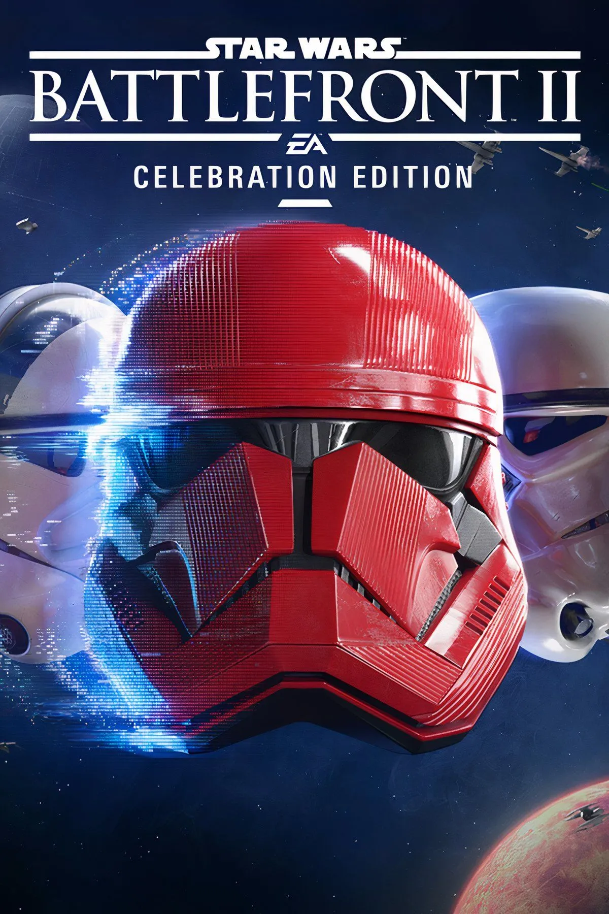 Một cảnh chiến đấu hoành tráng trong Star Wars Battlefront II, với các nhân vật và phương tiện biểu tượng của Star Wars