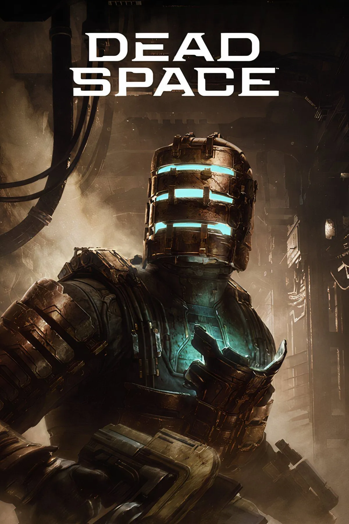 Một cảnh chơi game trong Dead Space, nhân vật Isaac Clarke đang đối mặt với Necromorph trong một môi trường con tàu không gian u ám, ánh sáng xanh đỏ le lói.