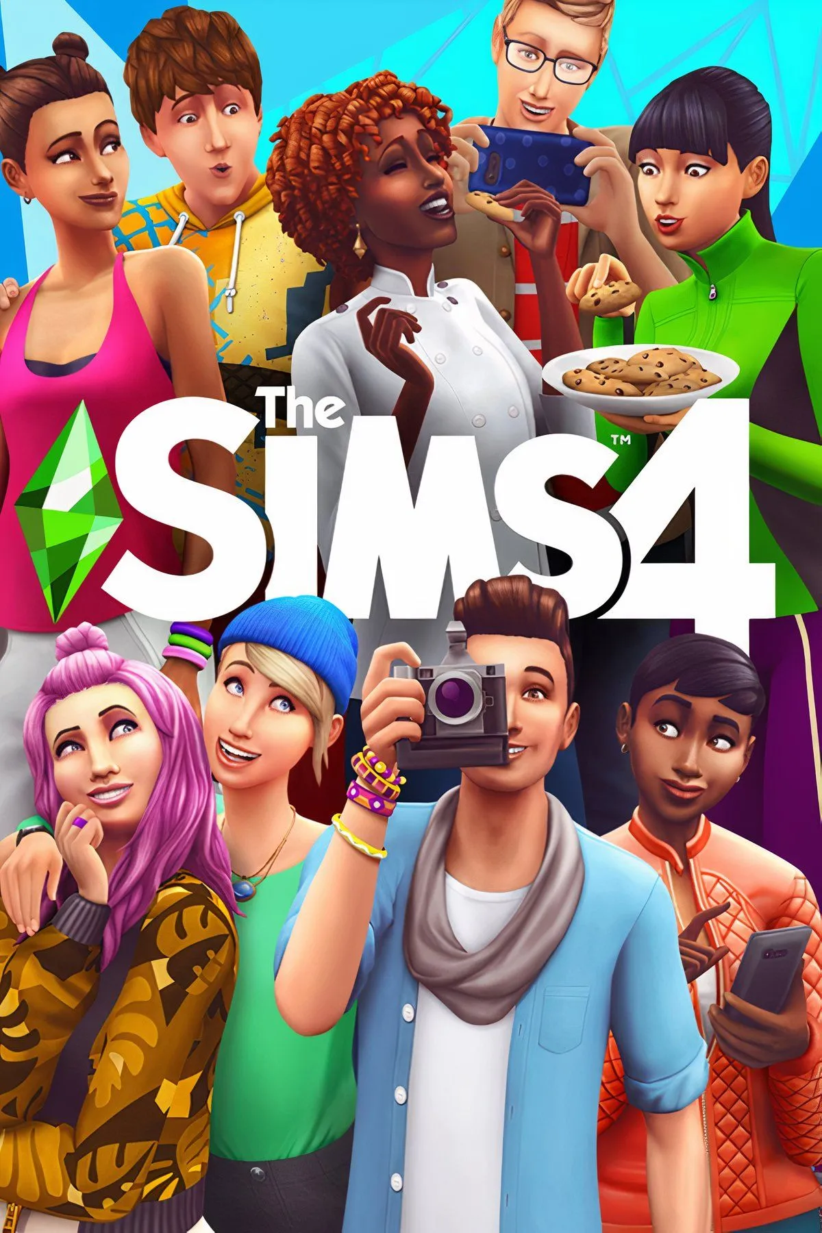 Một collage thể hiện các hoạt động xây nhà và tương tác nhân vật đa dạng trong game mô phỏng The Sims 4.