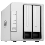 NAS TerraMaster F2-423 nhìn từ phía trước, hiển thị hai khay ổ đĩa.