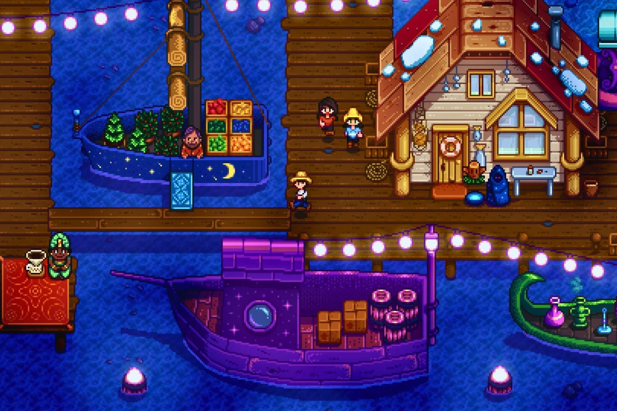 Người chơi Stardew Valley chạy trên cầu cảng vào ban đêm, biểu tượng cho sự tự do và cập nhật nội dung game