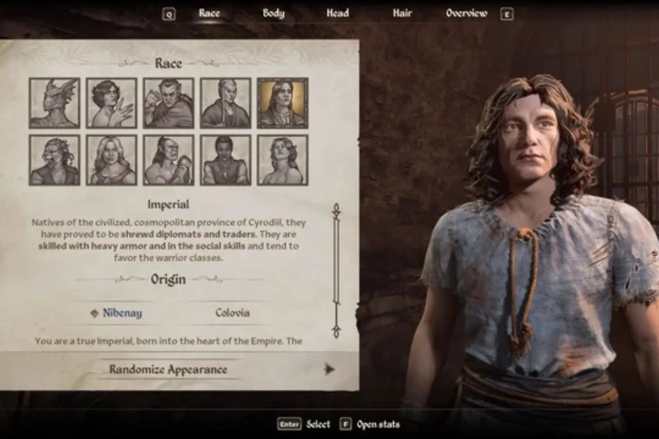 Người chơi tạo nhân vật Imperial trong Oblivion Remastered, chuẩn bị trải nghiệm những cơ chế cũ gây tranh cãi.