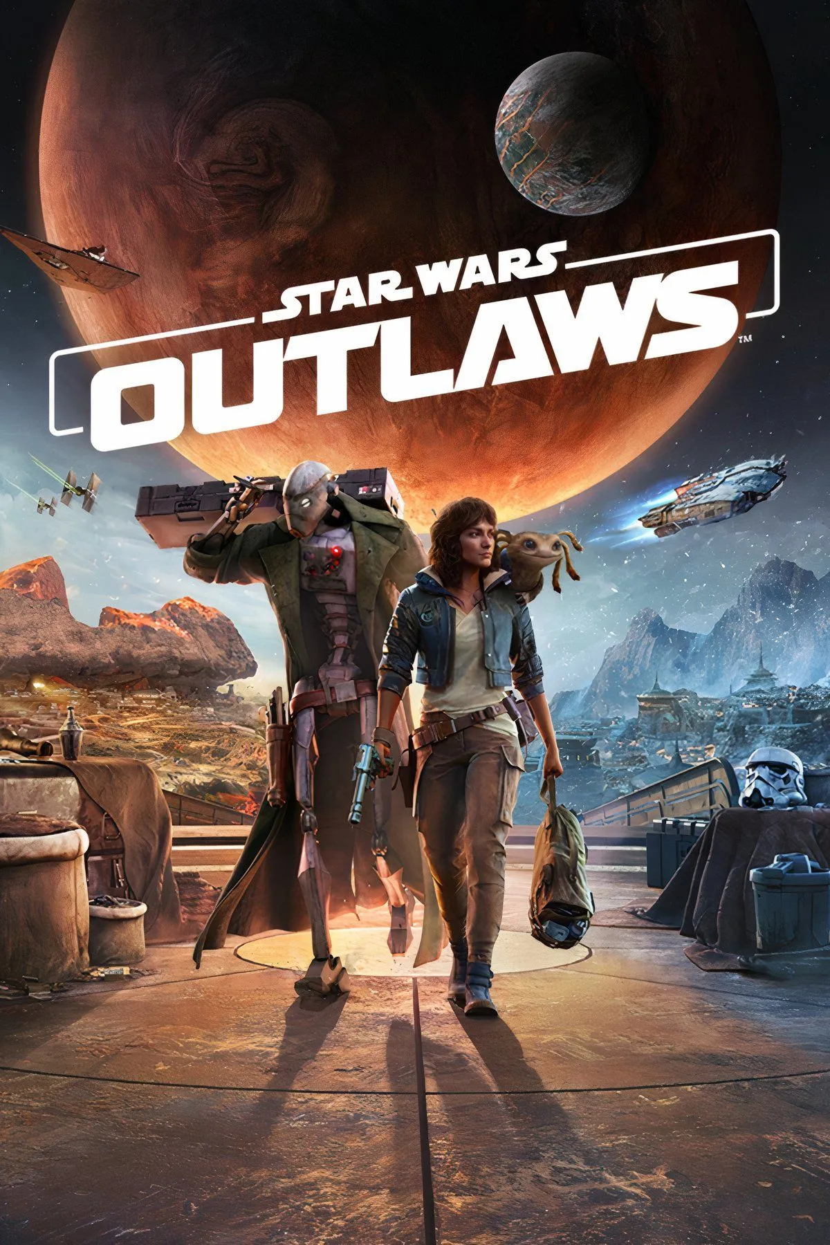 Nhân vật Kay Vess và Nix trong Star Wars Outlaws với môi trường chi tiết, tận dụng công nghệ DLSS và Ray Tracing