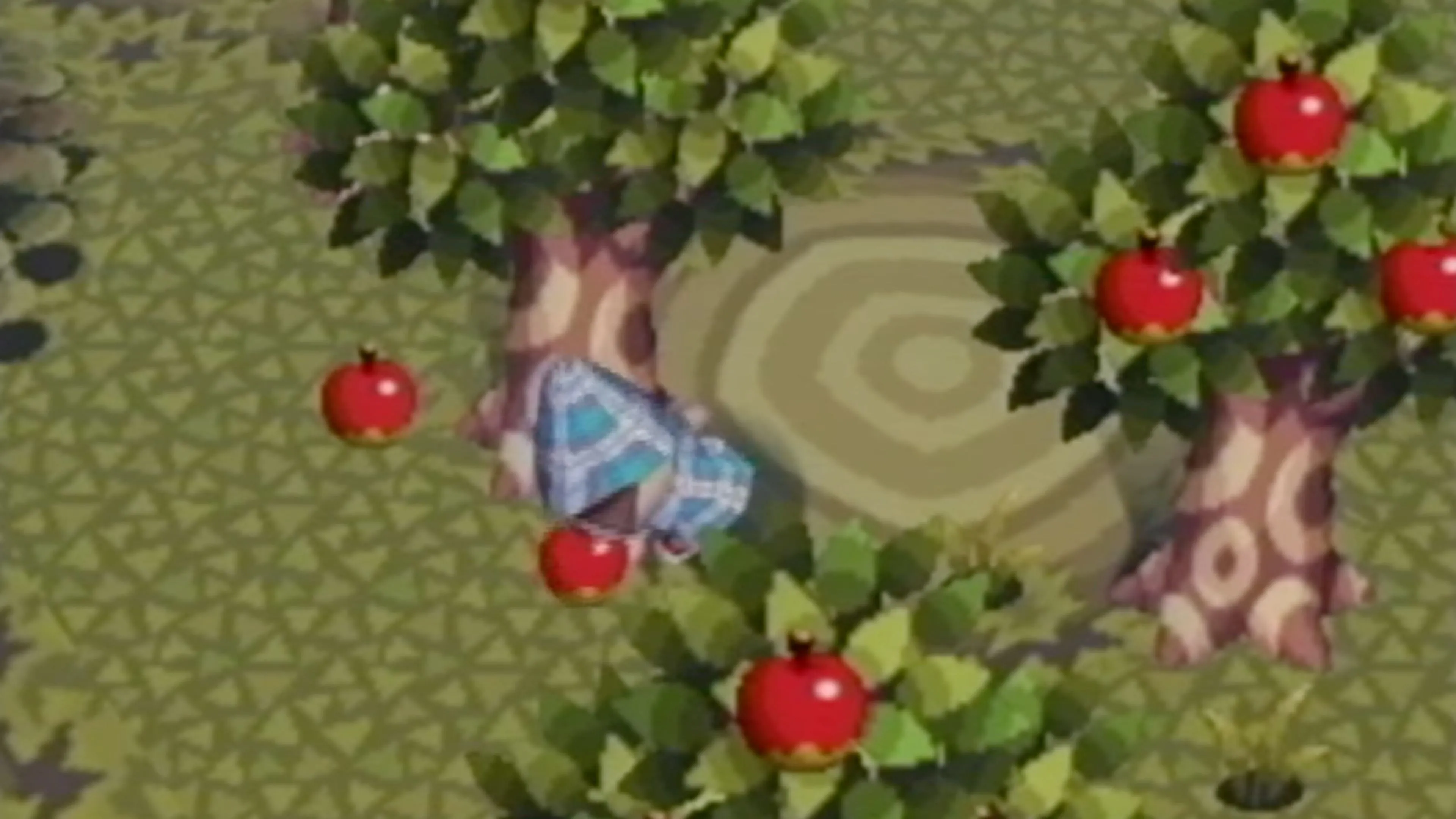 Nhân vật trong Animal Crossing đang thu hoạch táo từ cây