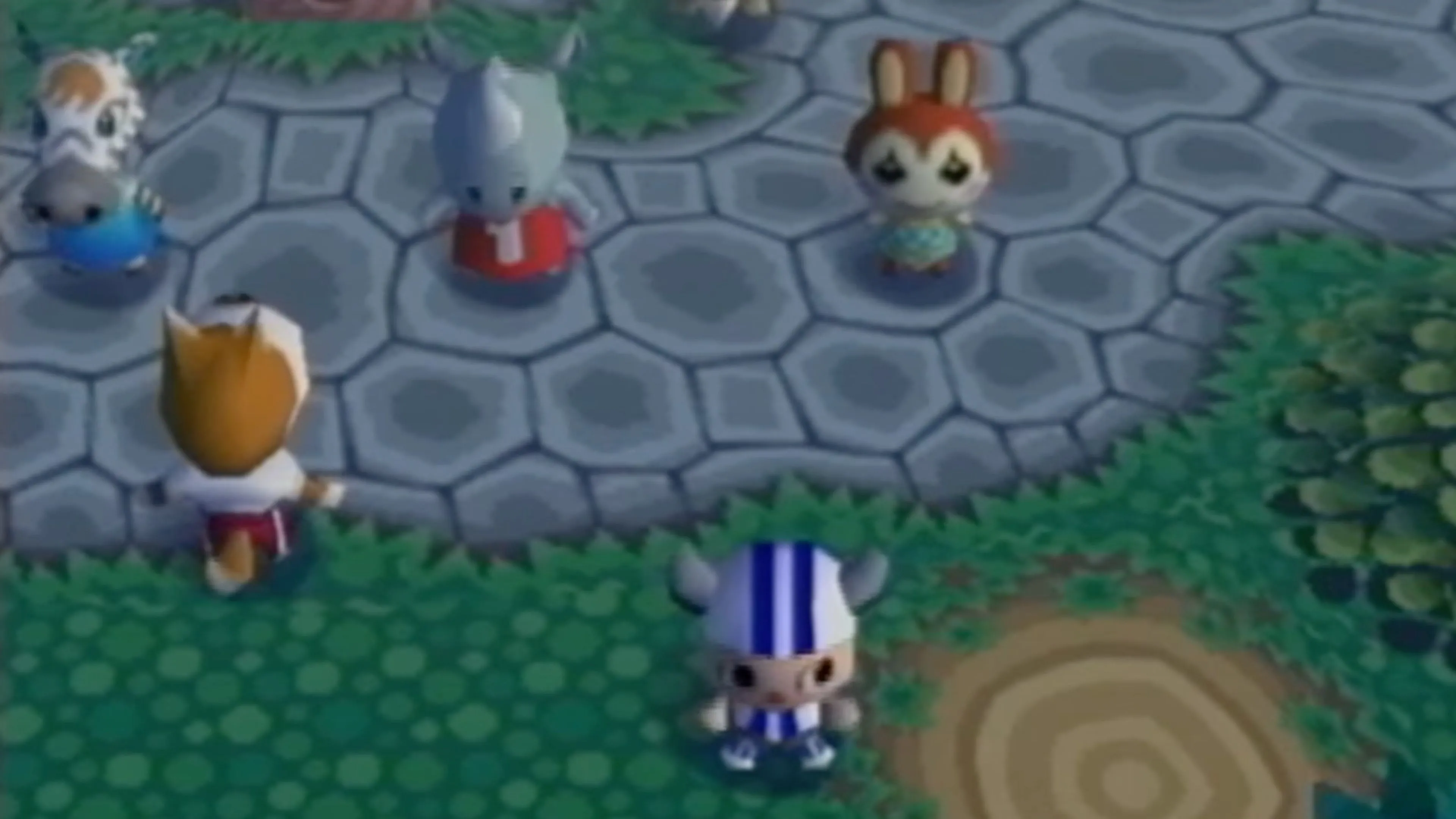 Nhân vật và các loài vật trong Animal Crossing đang thư giãn trong thị trấn
