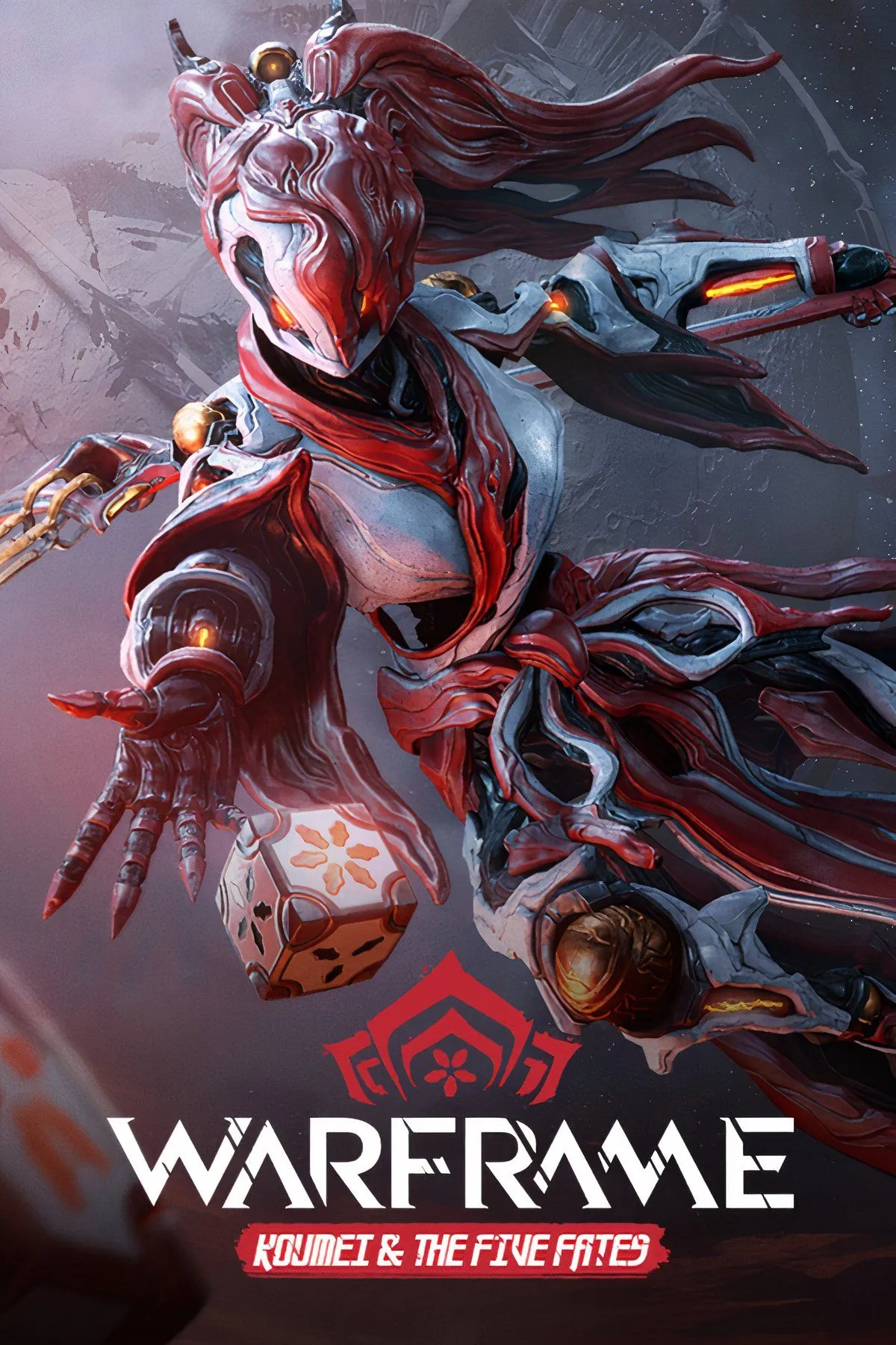 Nhân vật Warframe trong bộ giáp sinh học đang chiến đấu trong môi trường khoa học viễn tưởng