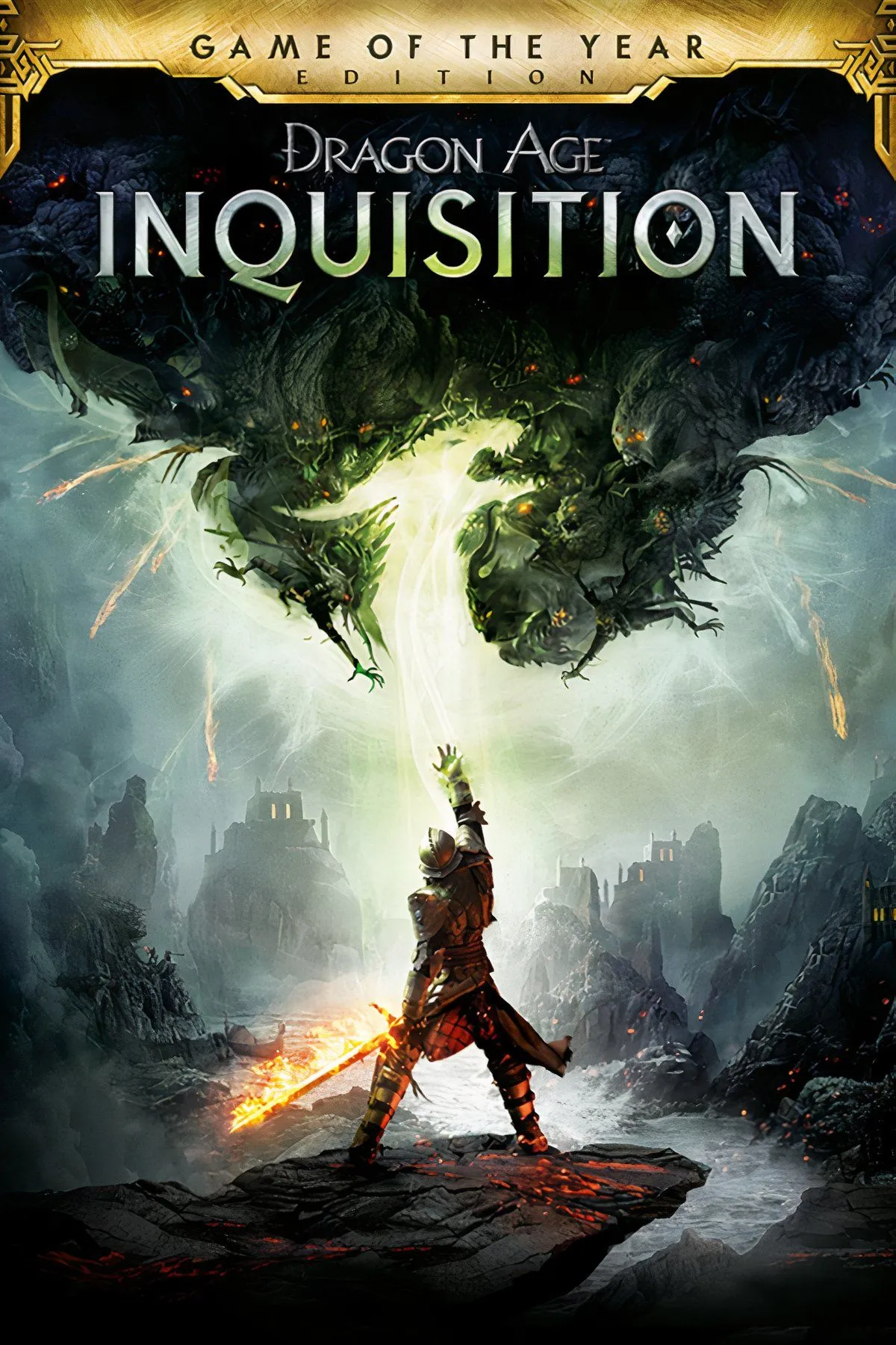 Nhóm nhân vật trong game Dragon Age: Inquisition đang khám phá một thế giới giả tưởng rộng lớn.