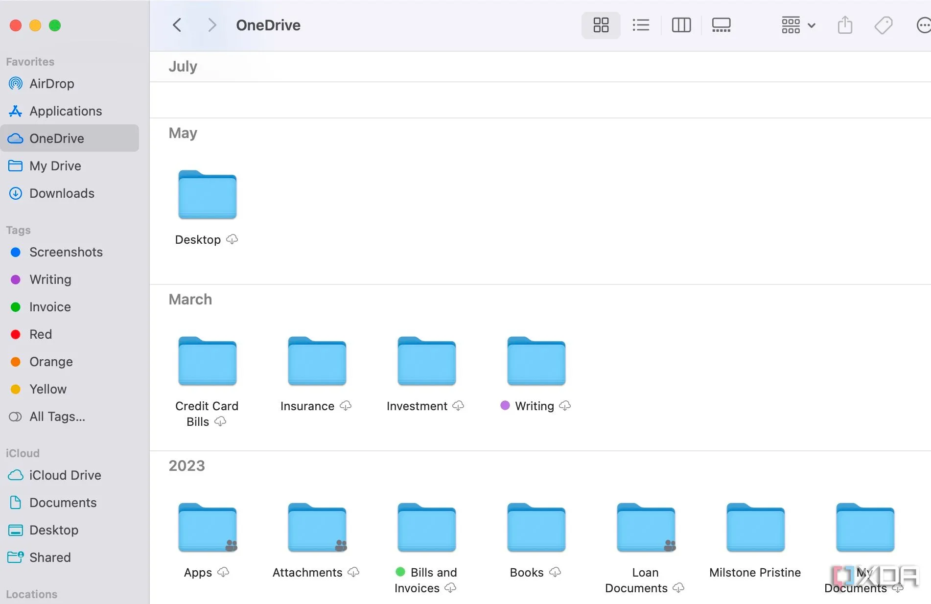 OneDrive hiển thị thư mục đã đồng bộ trên ổ đĩa ngoài trong Finder của macOS.