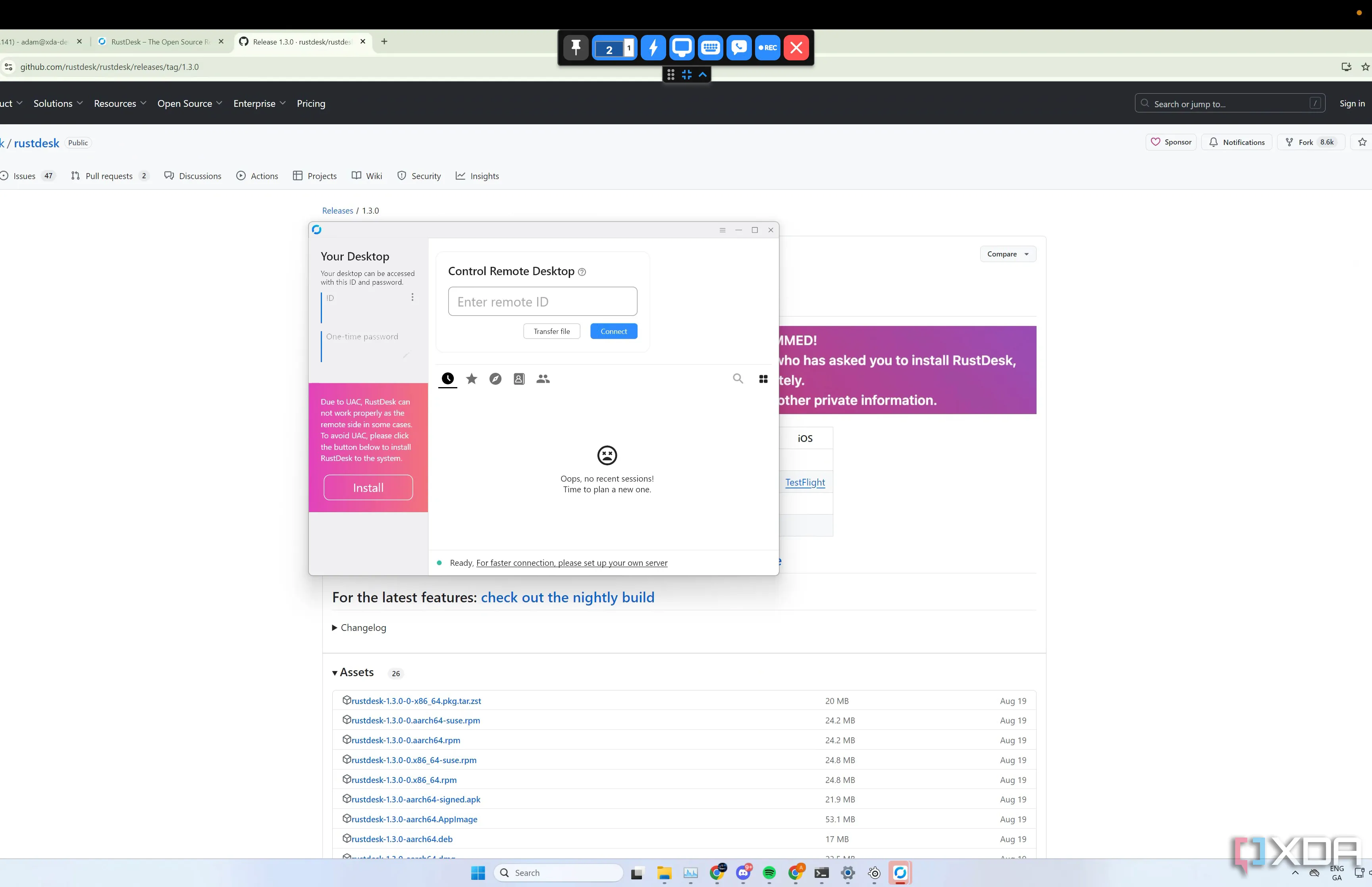 RustDesk đang chạy trên máy tính Windows