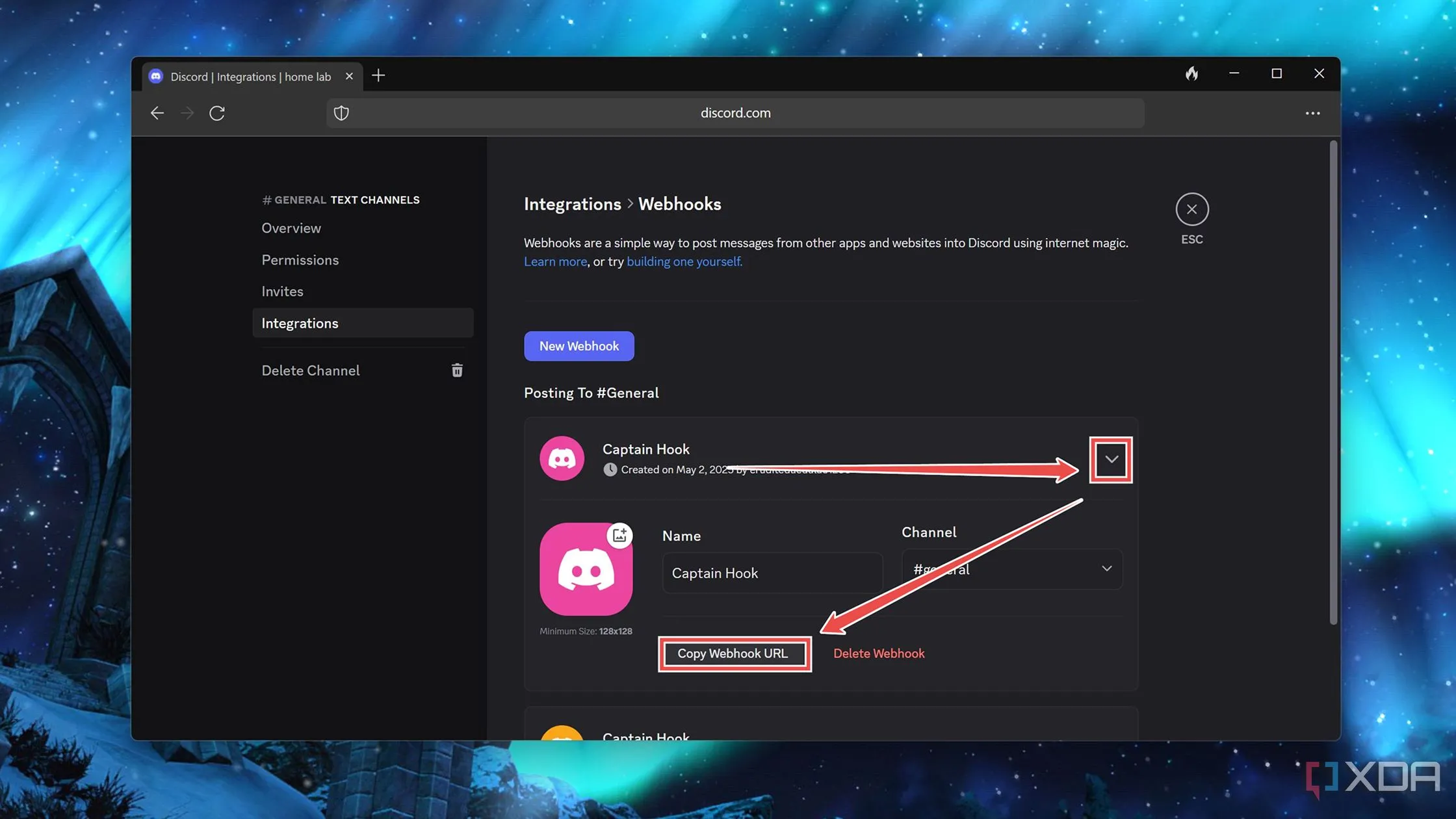 Sao chép URL webhook đã tạo trong Discord để sử dụng trong Uptime Kuma
