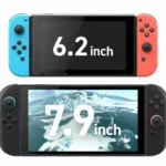So sánh kích thước màn hình giữa Nintendo Switch và Nintendo Switch 2, cho thấy sự khác biệt rõ rệt về trải nghiệm hiển thị.