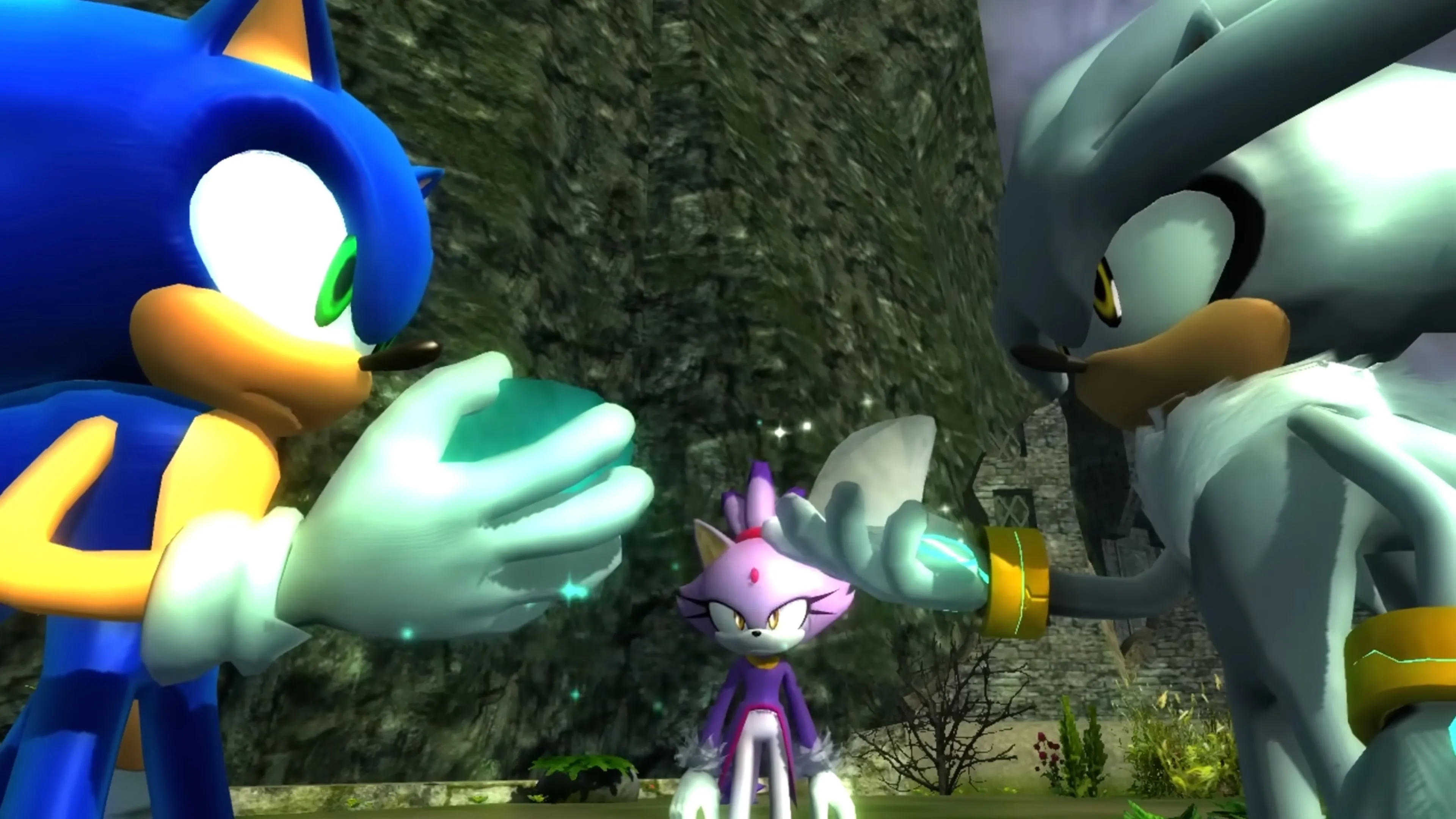 Sonic và Silver đối mặt trong game Sonic the Hedgehog (2006).