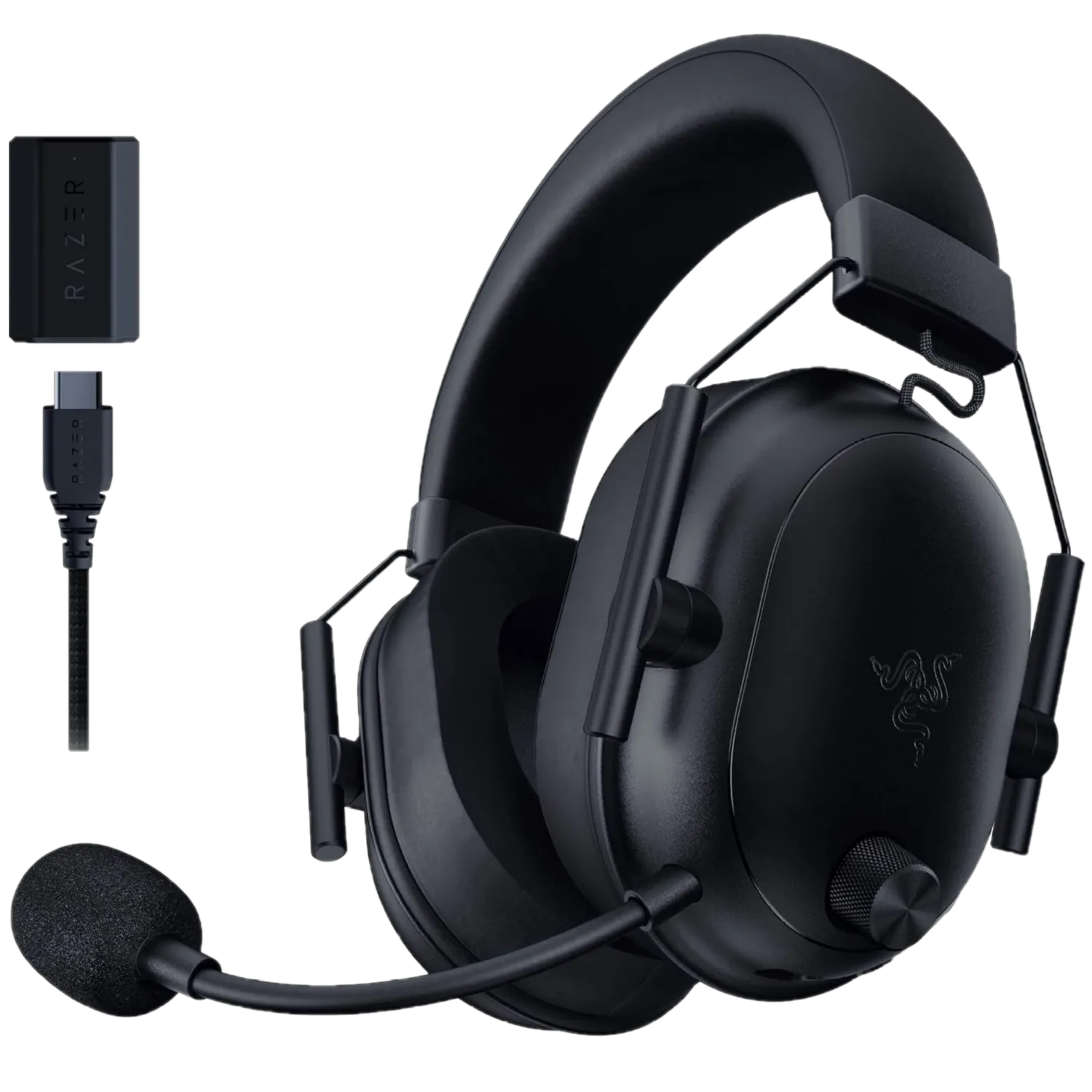 Tai nghe gaming không dây Razer BlackShark V2 HyperSpeed màu đen cùng dongle, tượng trưng cho sự đầu tư vào chất lượng âm thanh và độ bền.