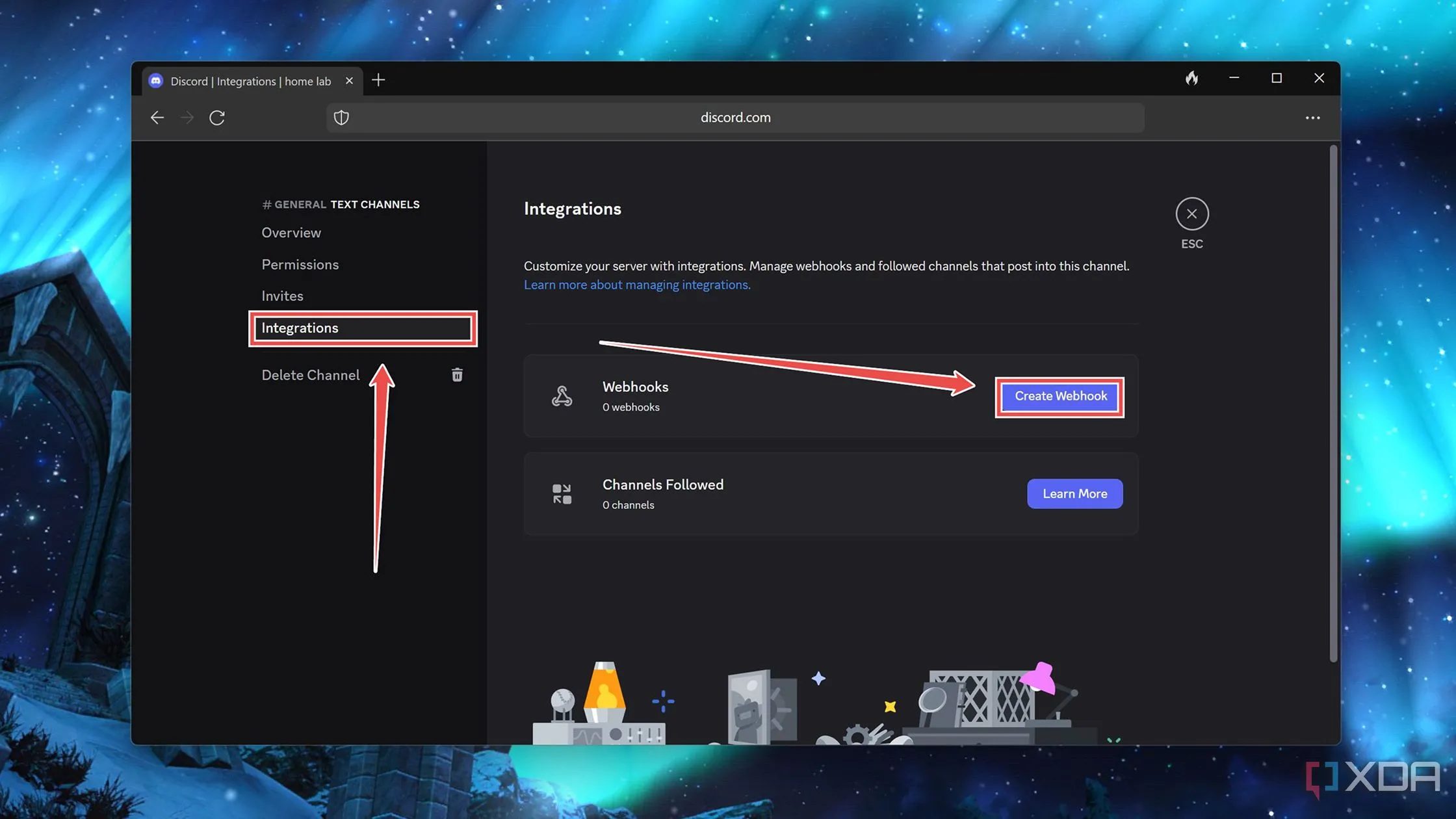 Tạo một webhook mới trong phần Tích hợp của cài đặt kênh Discord