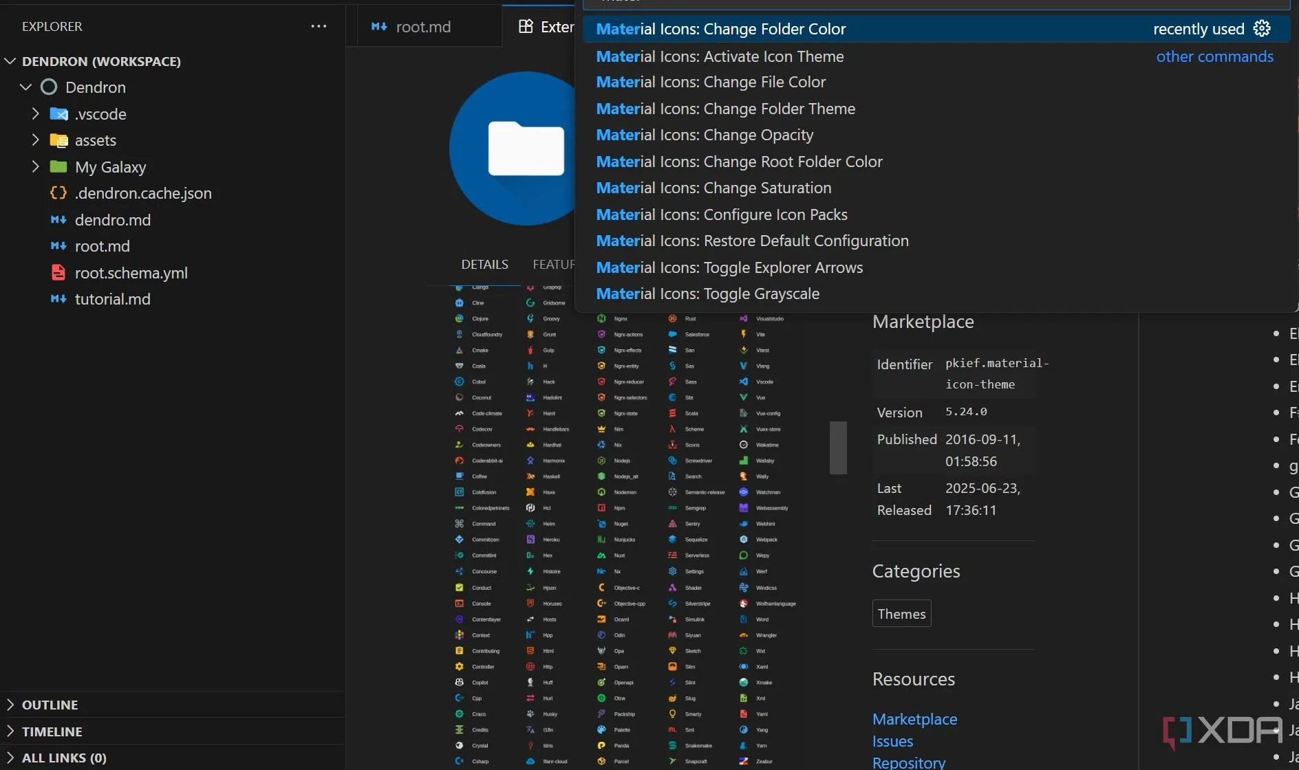 Thanh bên VS Code hiển thị các biểu tượng tệp màu sắc của Material Icon Theme