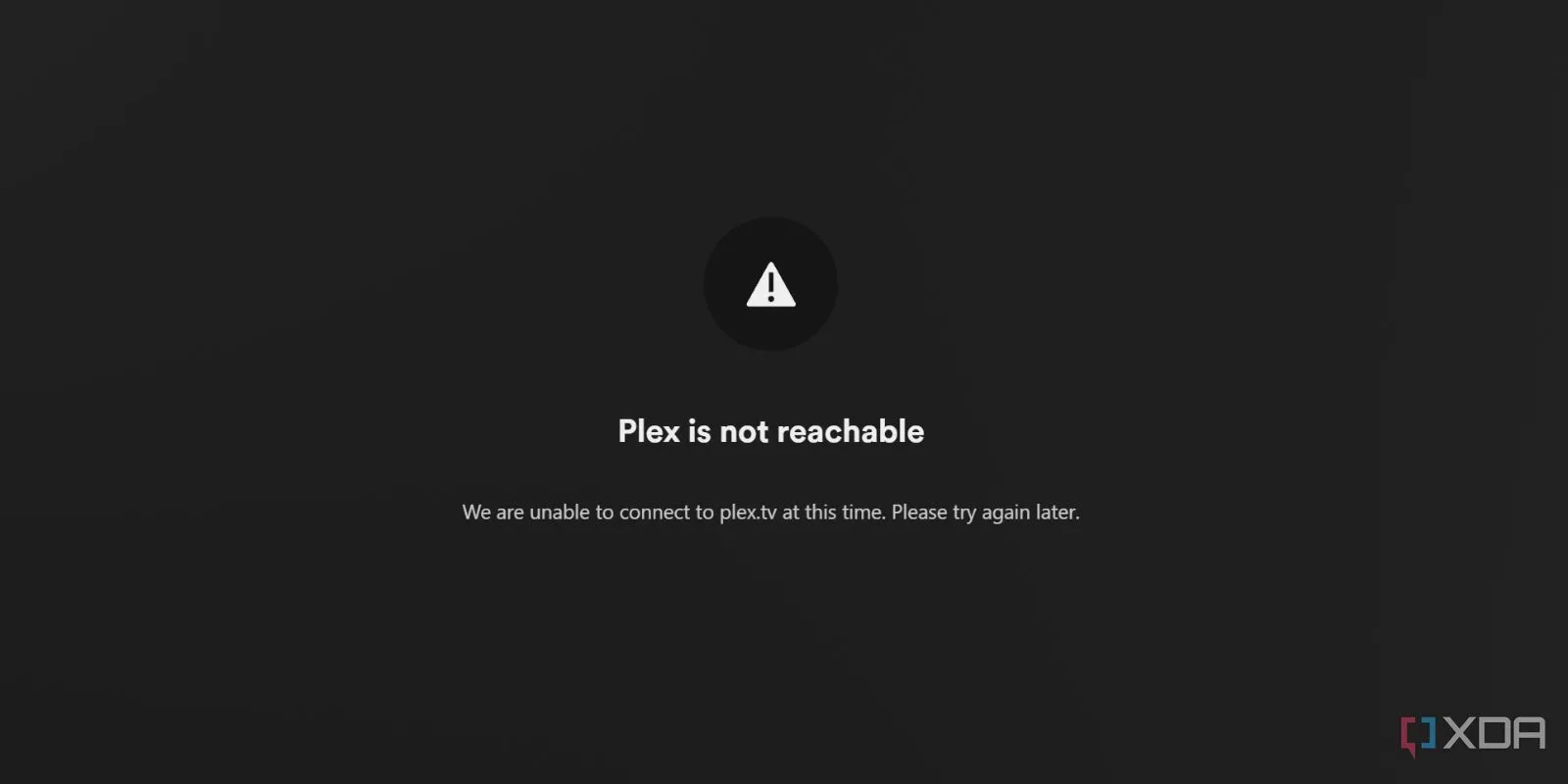 Thông báo lỗi khi Plex không thể truy cập được mà không có kết nối internet, minh chứng cho vấn đề truy cập ngoại tuyến.