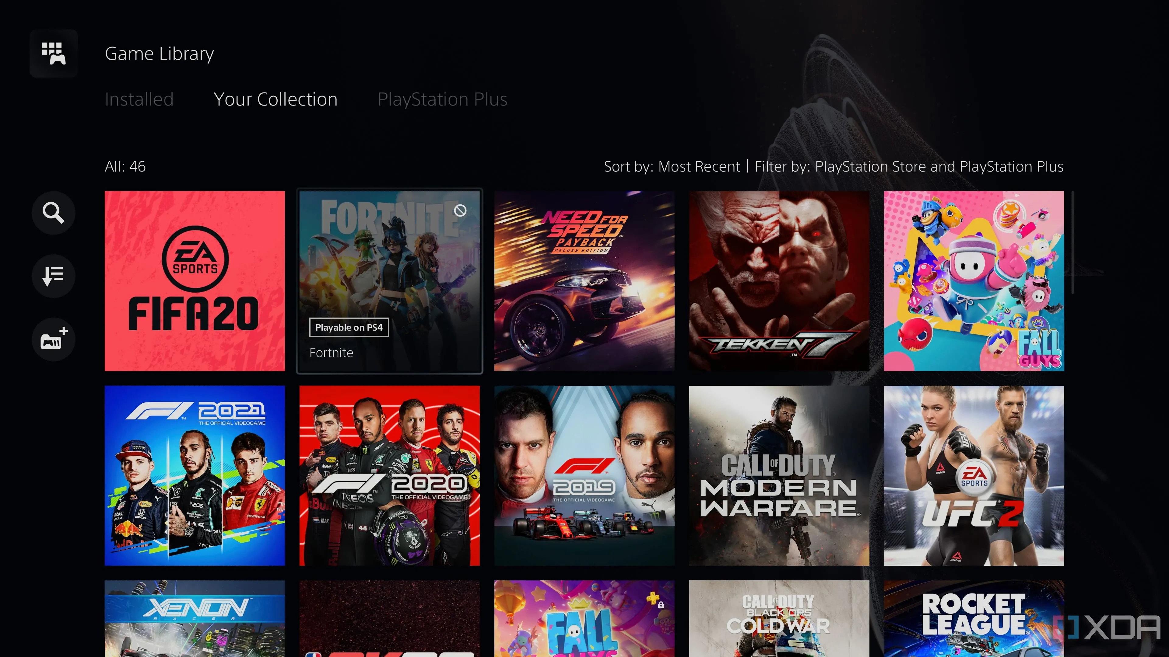 Thư viện game kỹ thuật số trên PlayStation 5, thể hiện sự tiện lợi và phổ biến của game chỉ có sẵn dạng digital đối với game thủ phổ thông.