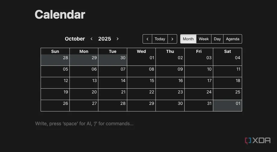 Tích hợp Google Calendar trực tiếp vào Notion, minh họa khả năng nhúng ứng dụng bên thứ ba một cách dễ dàng để quản lý lịch trình và sự kiện.