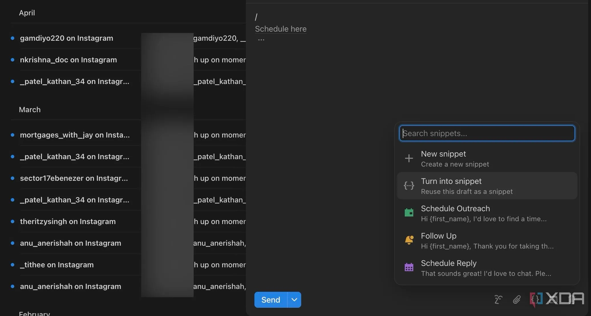 Tính năng Snippets trong Notion Mail giúp lưu trữ và sử dụng nhanh các mẫu câu trả lời email thường dùng để tăng năng suất.