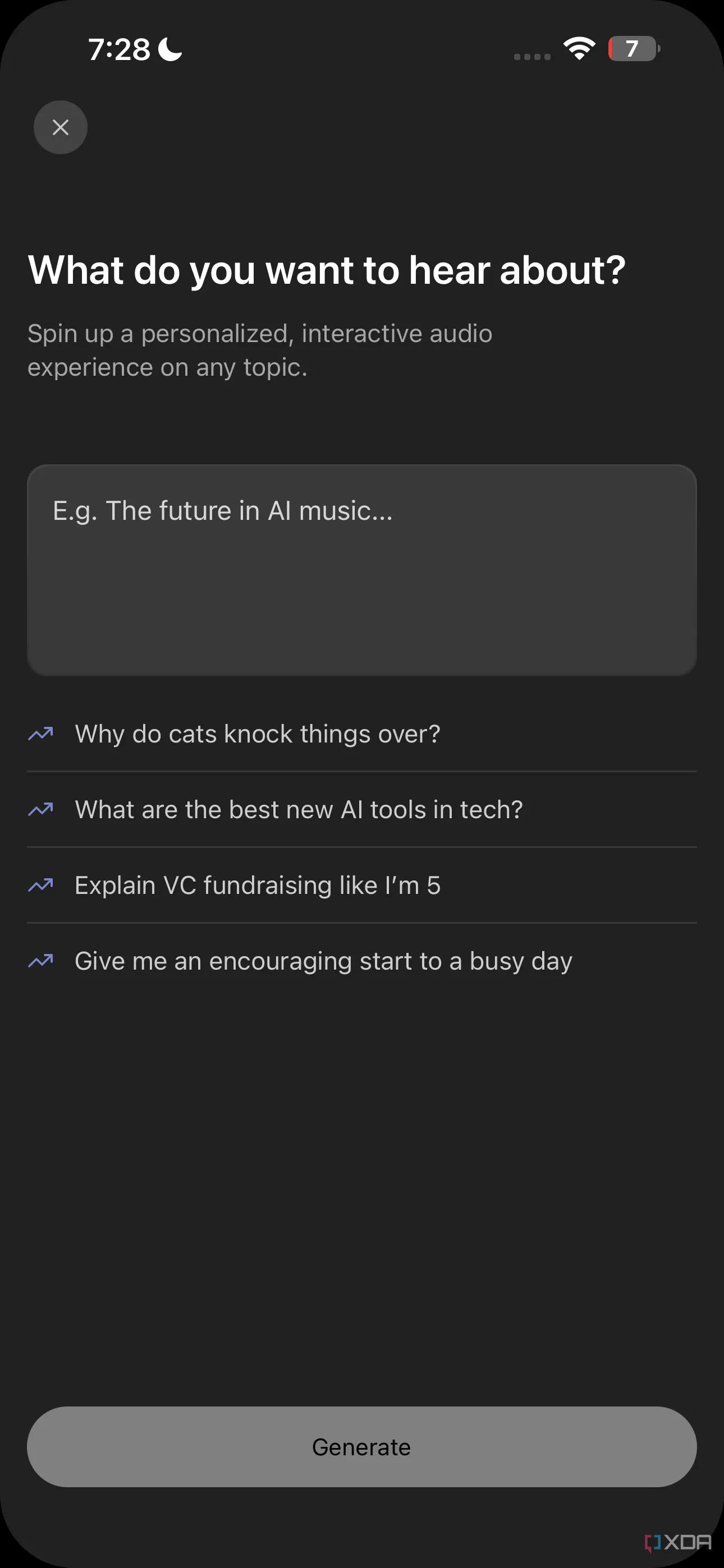 Trang &quot;Bạn muốn nghe về điều gì?&quot; của DeepCast Huxe.