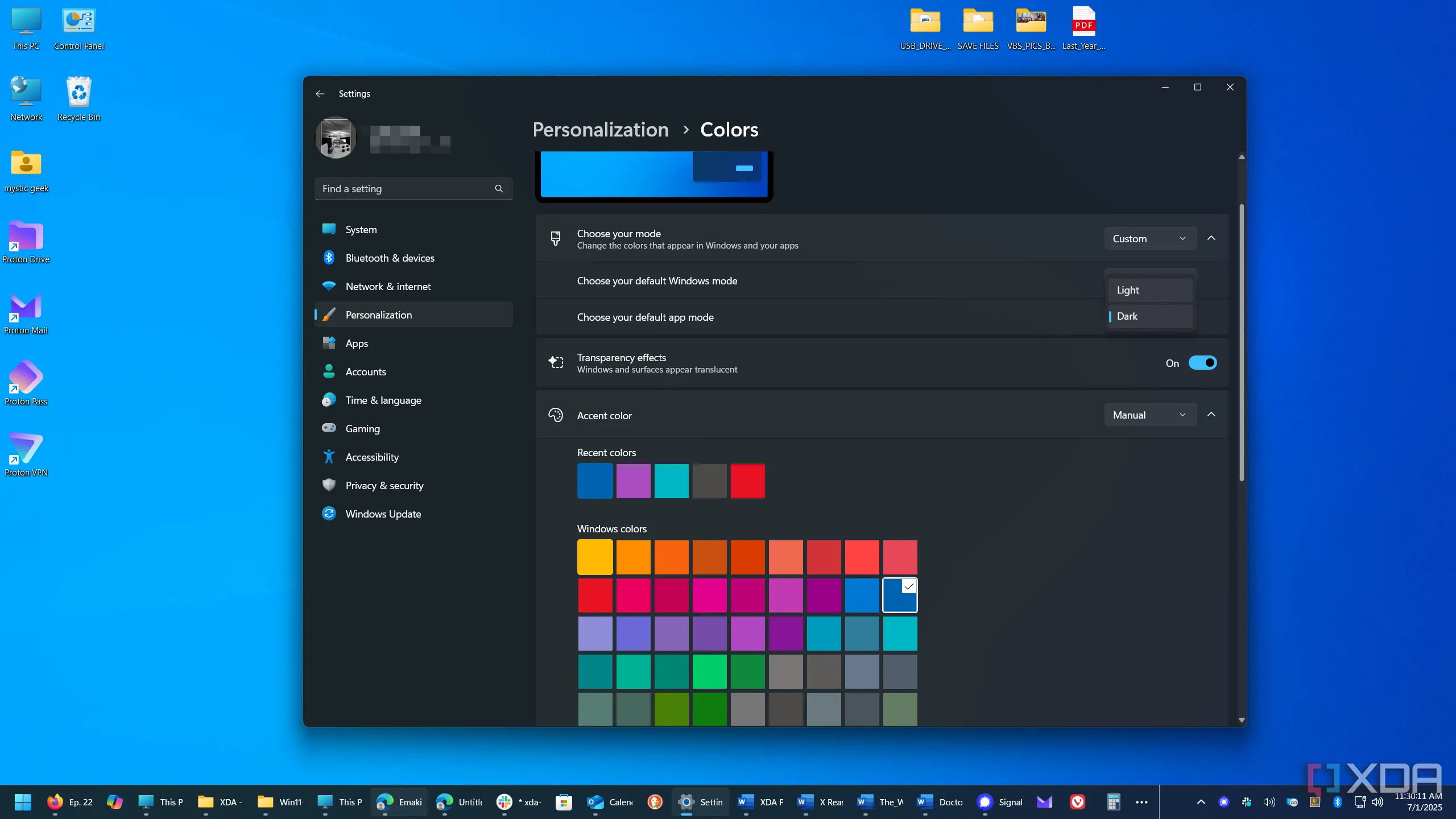 Tùy chỉnh bảng màu cá nhân hóa Windows 11 để mang lại giao diện cổ điển của Windows 10