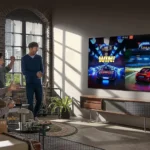 TV LG G3 OLED 83 inch gắn tường, minh họa giải trí xem phim, chơi game.