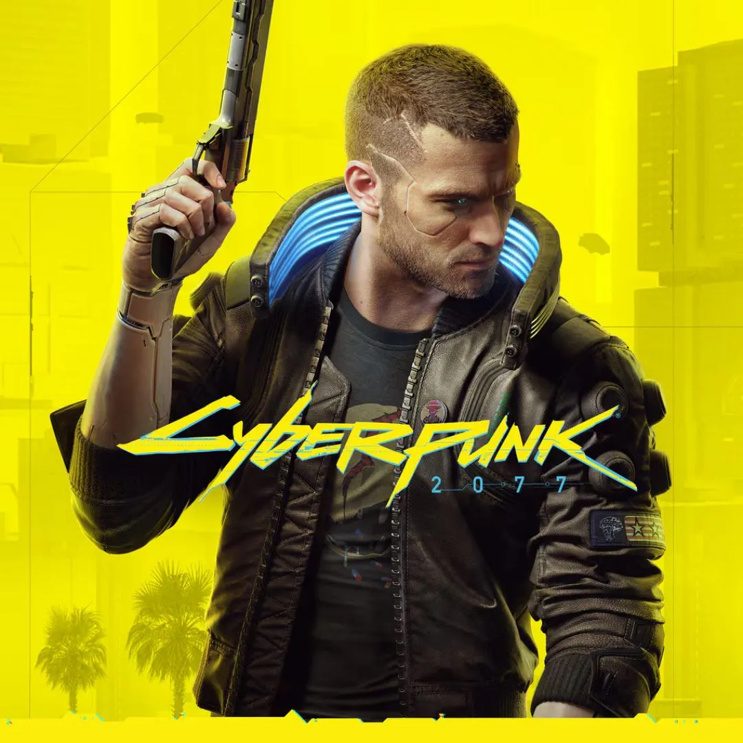 V, nhân vật chính của Cyberpunk 2077, trong bộ trang phục futuristic, cầm súng và khám phá Night City.