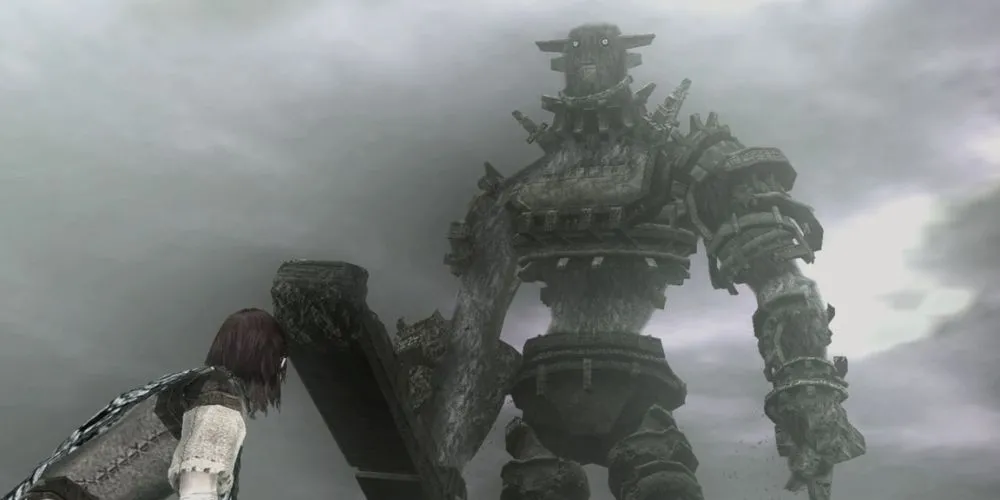 Wander đối đầu với Colossus thứ ba trong Shadow of the Colossus trên PS2, một minh chứng cho đồ họa ấn tượng của game vào thời điểm đó