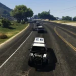 Xe cảnh sát Los Santos truy đuổi tội phạm theo đội hình thực tế với mod Realistic Dispatch trong GTA V