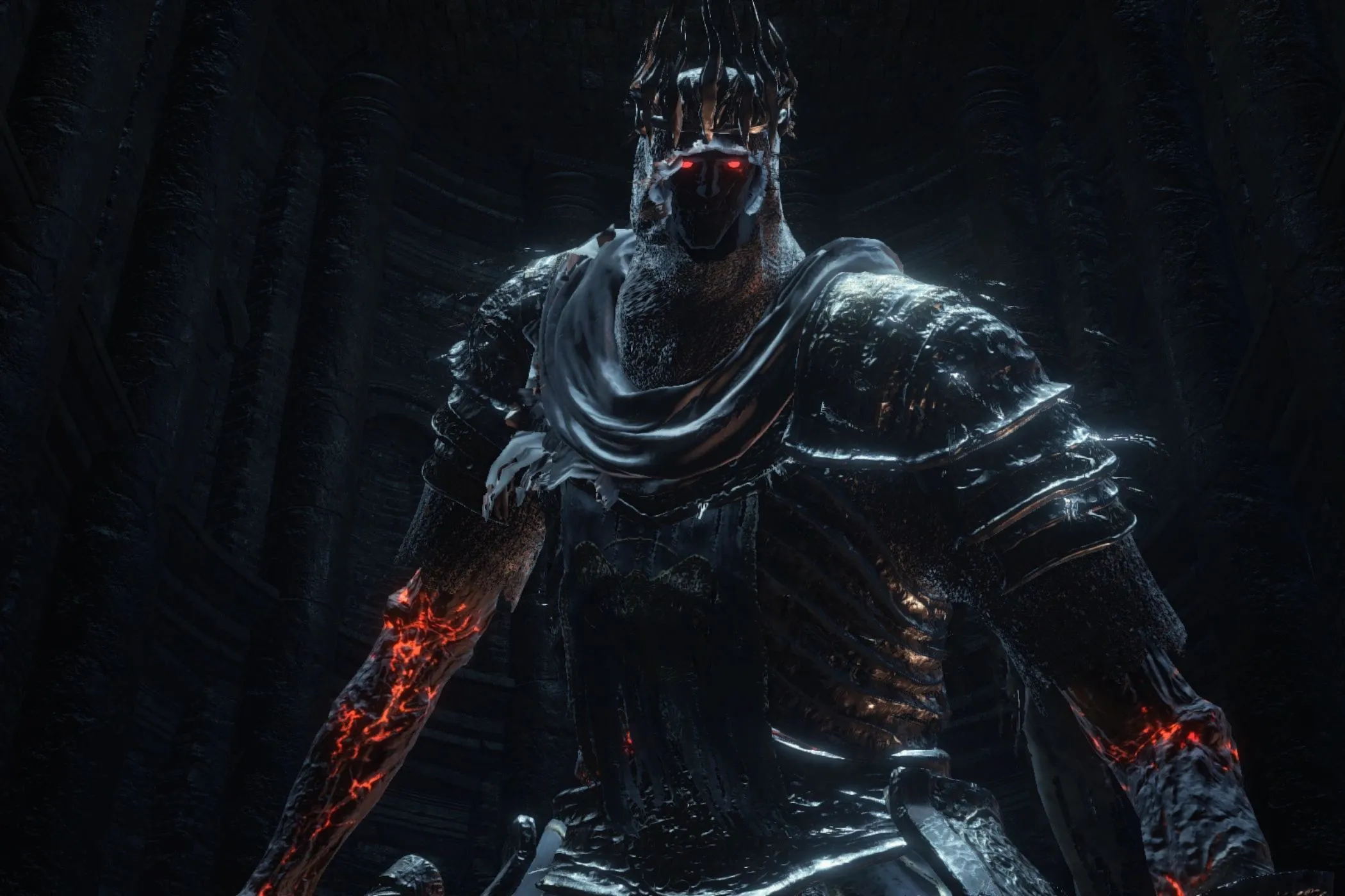 Yhorm the Giant, người khổng lồ uy nghi từ Dark Souls 3, đứng vững giữa phế tích, thể hiện sức mạnh áp đảo của một lãnh chúa tro tàn.