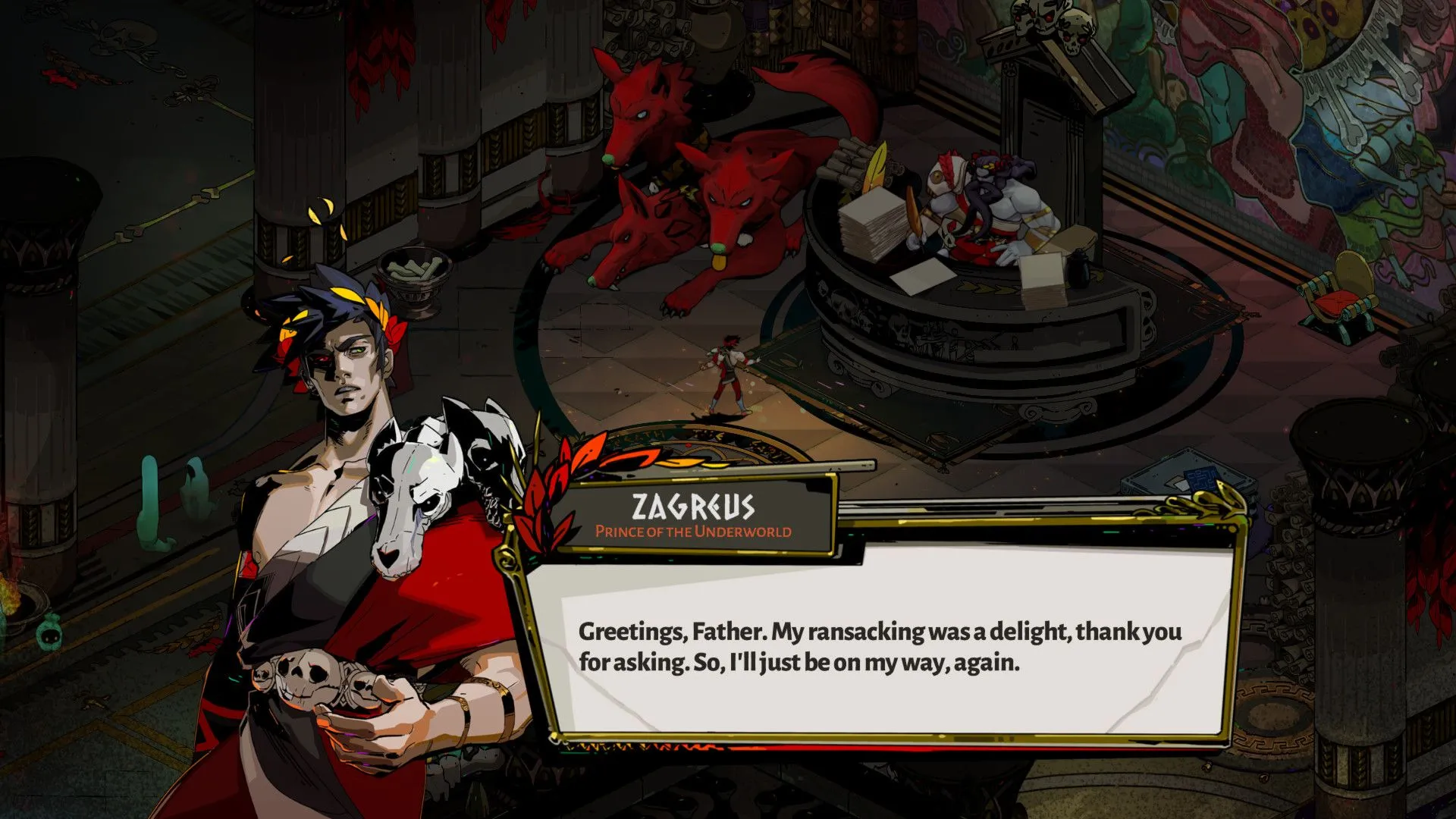 Zagreus đối mặt với trùm cuối Hades, thể hiện đồ họa và phong cách nghệ thuật độc đáo